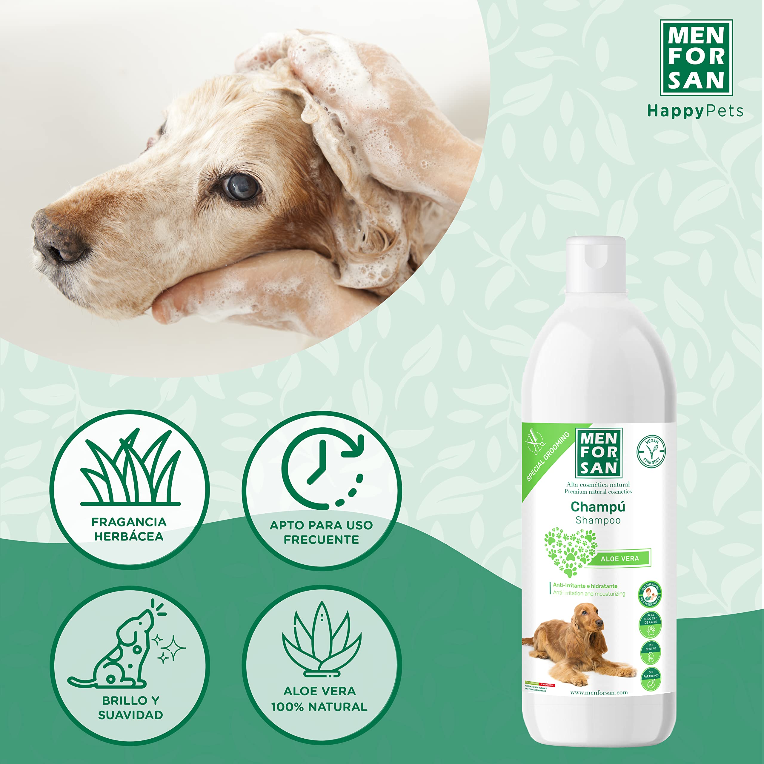 MENFORSAN Aloe Vera Shampoo per cani, 1 litro, confezione da 2, verde