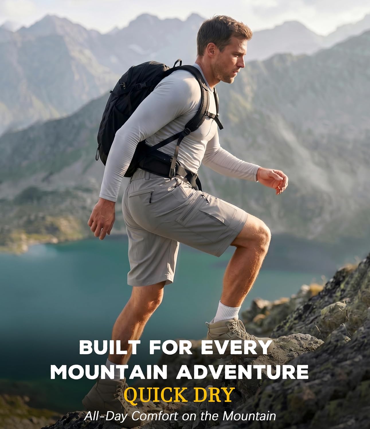 Men's Hiking Cargo Golf Hybrid Shorts 9” Lightweight Quick Dry 5 Zipper Pockets Outdoor Casual Active Shorts