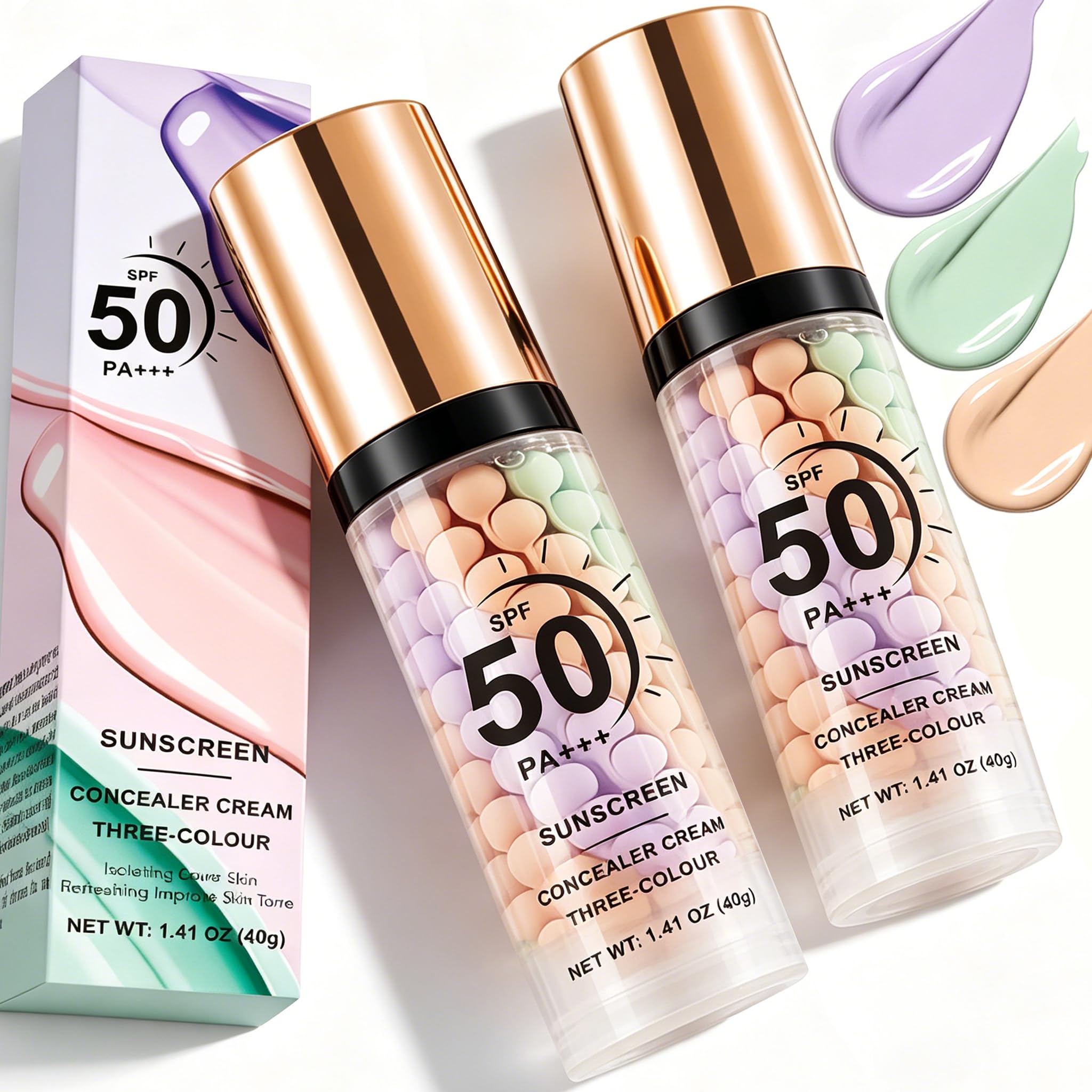 2PCS 3 In 1 Primer for Face Before Makeup,Sunscreen Isolation Cream, SPF 50 Purple Pink Green