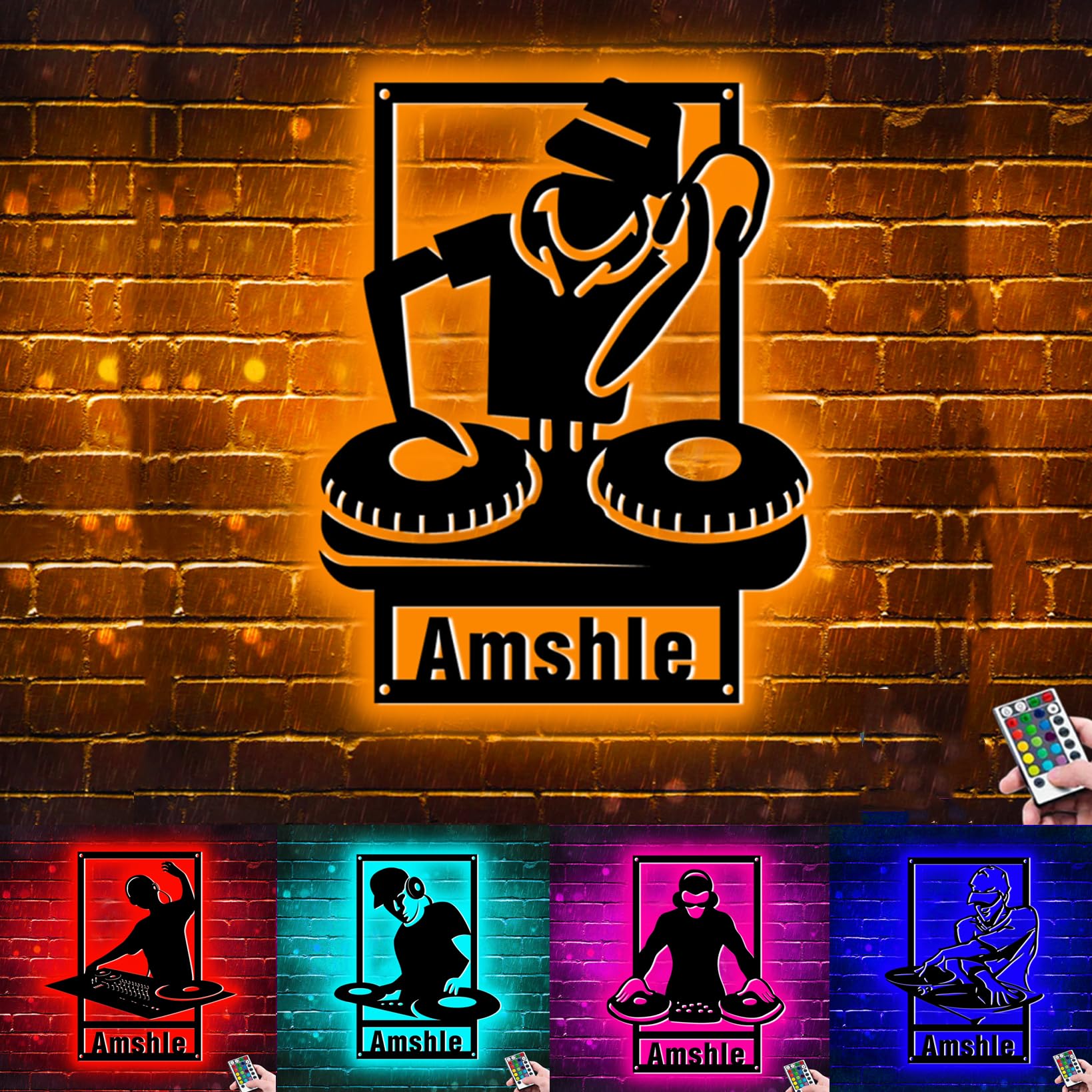 Custom Music Turntable Record Metal Wall Art With LED Light Personalized DJ Name Sign Decoration For Room Music Studio DJ Home Decor Gift for Music Lover Rock Music Teacher Boy Girl Men Women