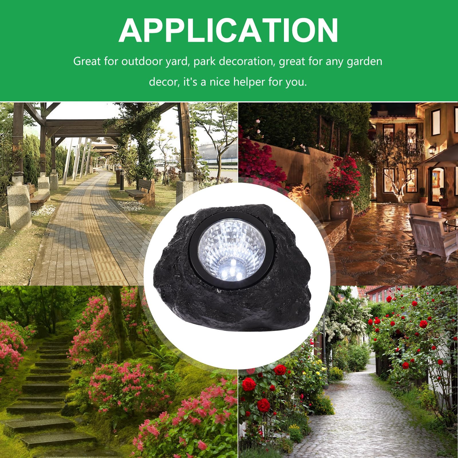 Kisangel Faretto da Esterno a Energia Solare 2 Pezzi Lampada da Giardino in Plastica Resistente 3 LED Design Pietra Simulata per Prato e Giardino Esterno