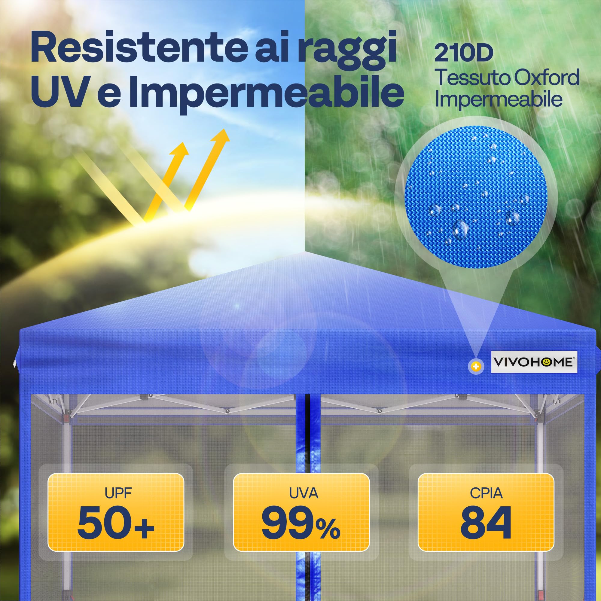 VIVOHOME Gazebo Pop-up Impermeabile 3x3m da Giardino Tenda Pieghevole con Struttura in Metallo Porte con Cerniera e Sacca di Trasporto per Campeggio Picnic e Feste all'Aperto