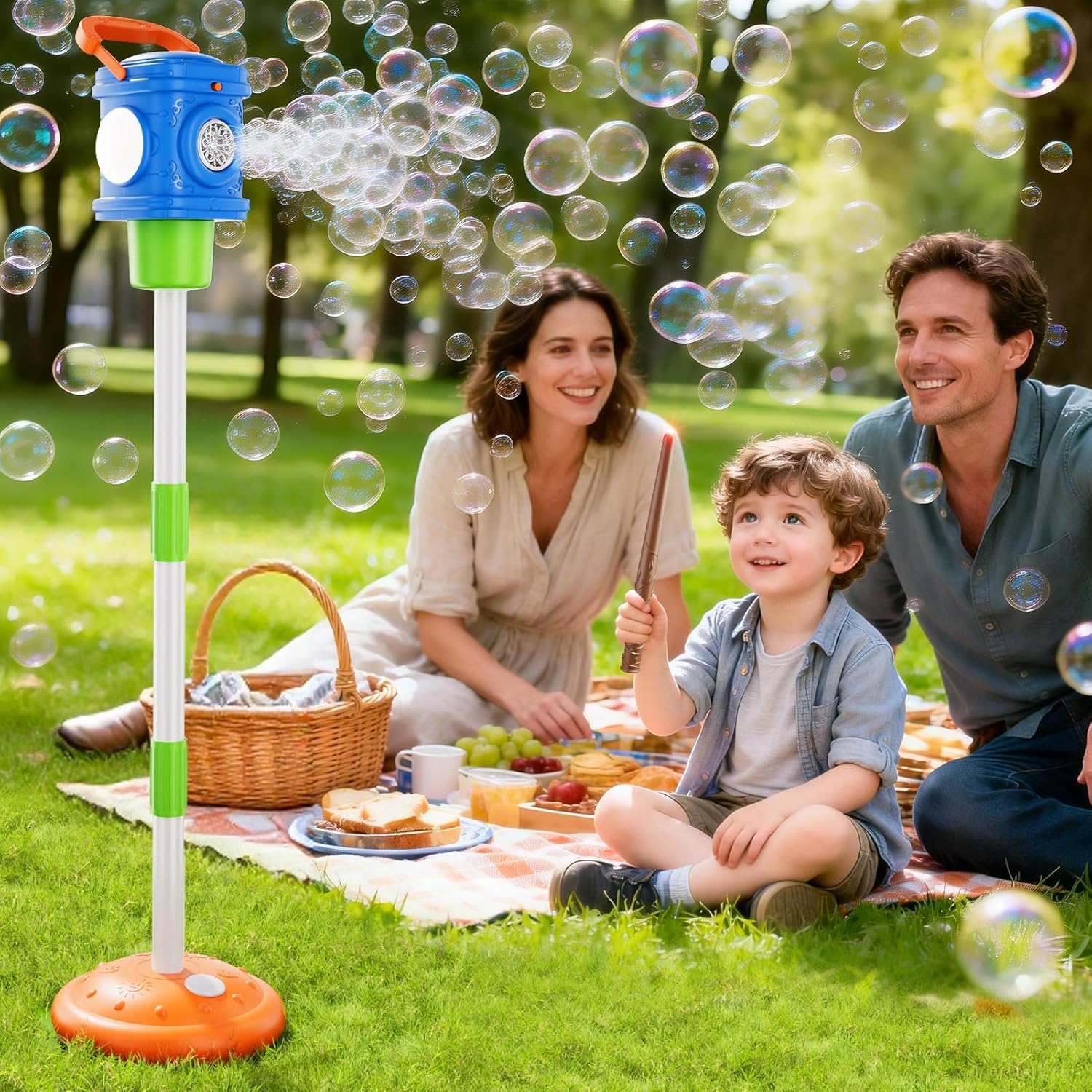2-in-1 Remote Street Lamp Bubble Machine for Kids 3-6 4-8 Years Old, Summer Outdoor Bubble Maker Toys with Lights for Boys and Girls 3 4 5 6 7 8+ Birthday Wedding Party Gifts