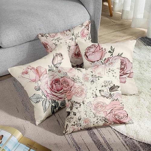 Miniatura 6 de Juego de 4 fundas de almohada decorativas para decoración del hogar, 18 x 18 pulgadas, fundas de almohada decorativas para sofá y exteriores