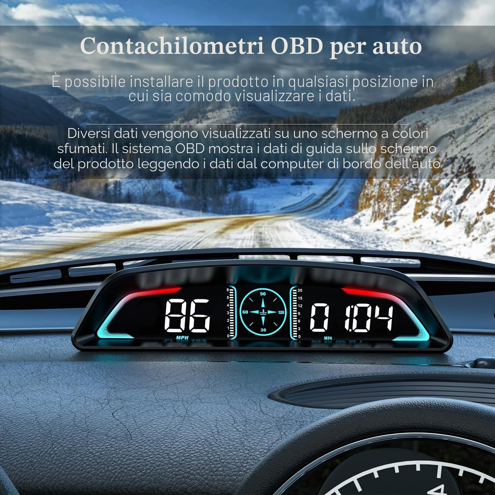 Car HUD Head Up Display, MPH and KM/H, AMROOLOO, Heads Up Display Car, Display Car Speed, RPM, Time and Other Functions, Digital Speedometro Auto MPH