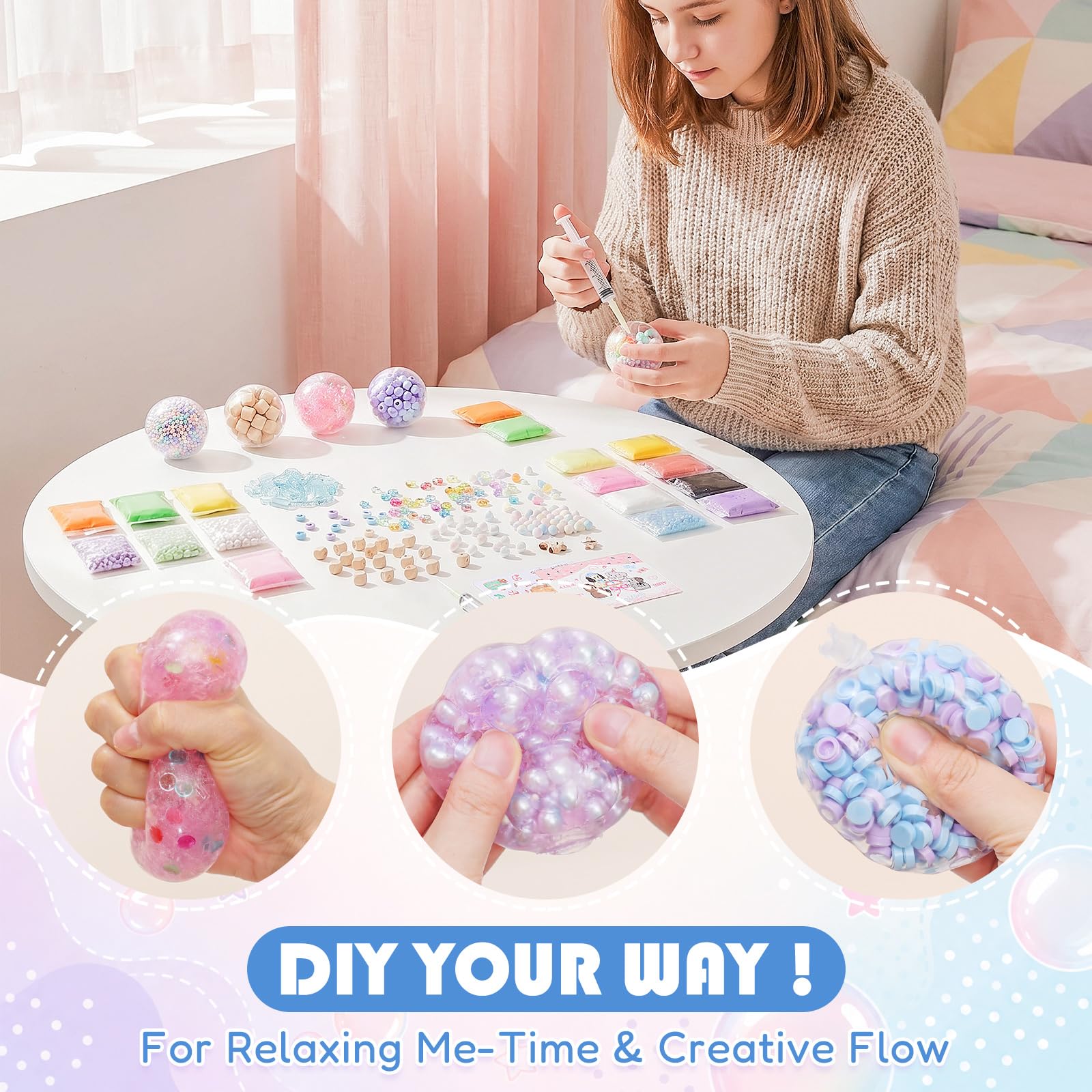 Lomantank ASMR Squishy Maker - Kit fai da te, 12 pelli in TPR in 4 forme, riempitivi assortiti, slime, argilla, strumento sottovuoto e fascette per cavi, per palline antistress fatte a mano, regalo