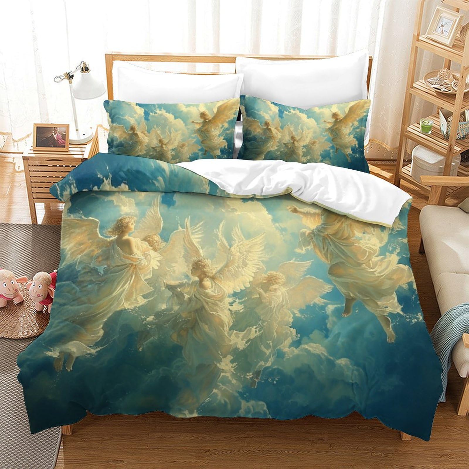 Housse de couette 260x220 anges 3D parure lit enfant ado microfibre zippée