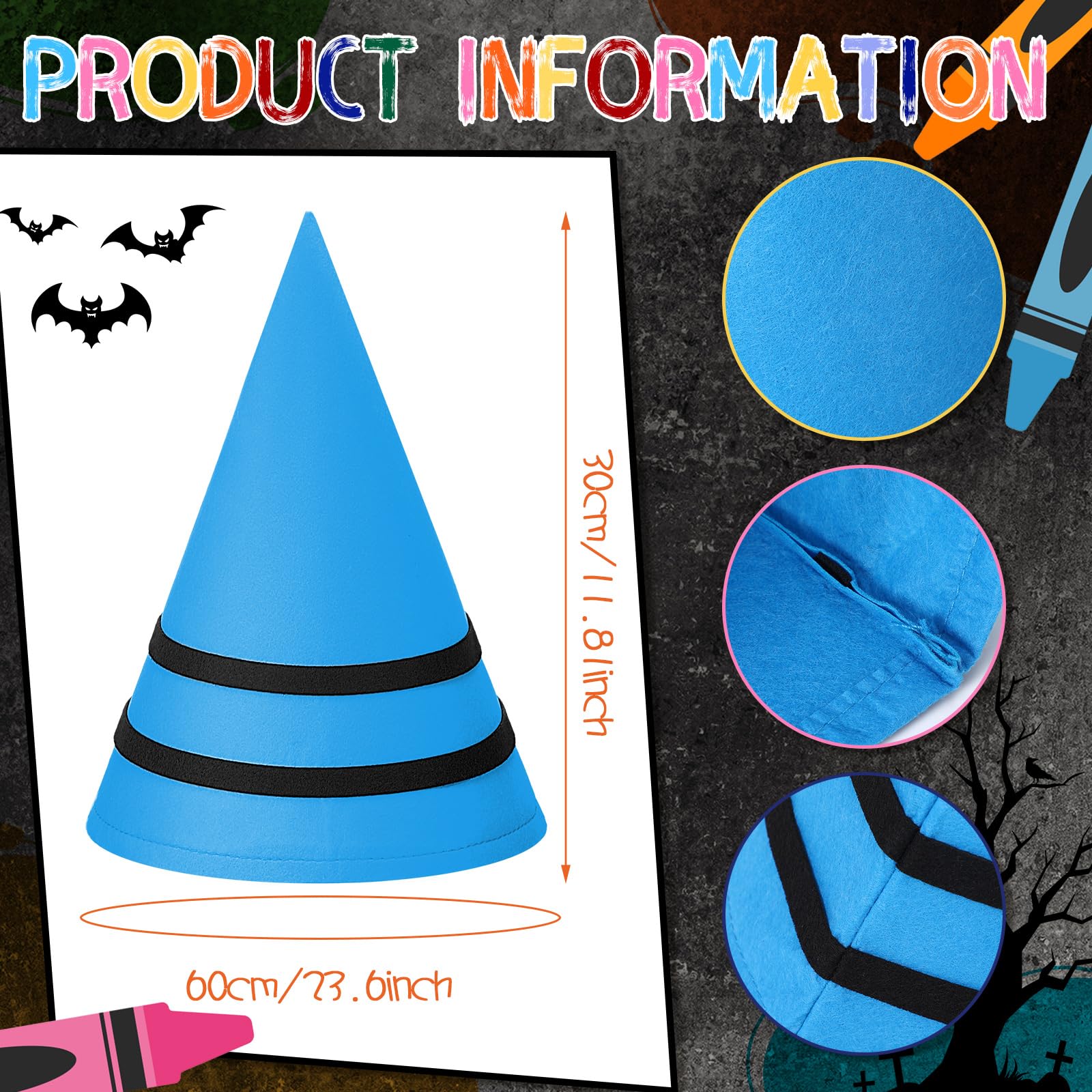 Fourluoo 8 Packs Crayon Hat Gnome Hats Felt Cone Dwarf Cap for Halloween Costume Accessory Party Supplies