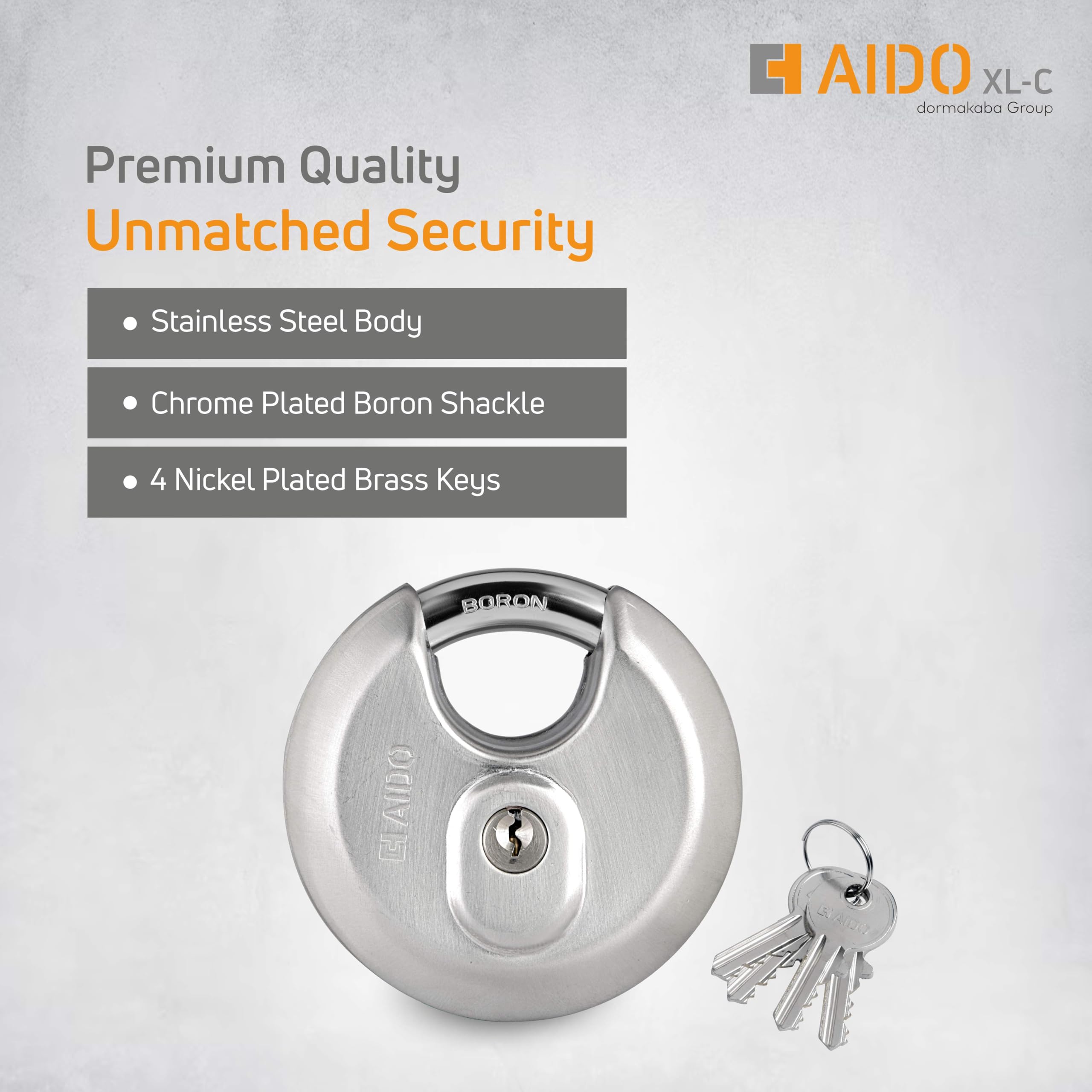 AIDO by dormakaba Group 70mm Heavy-Duty Disc Padlock | Gates, Shops, Warehouse Shutters & Outdoor | 4 Keys I Rust-Resistant | Anti-Sawing | Boron Shackle |Stainless Steel | 2 Yr Warranty — Amazon image 6