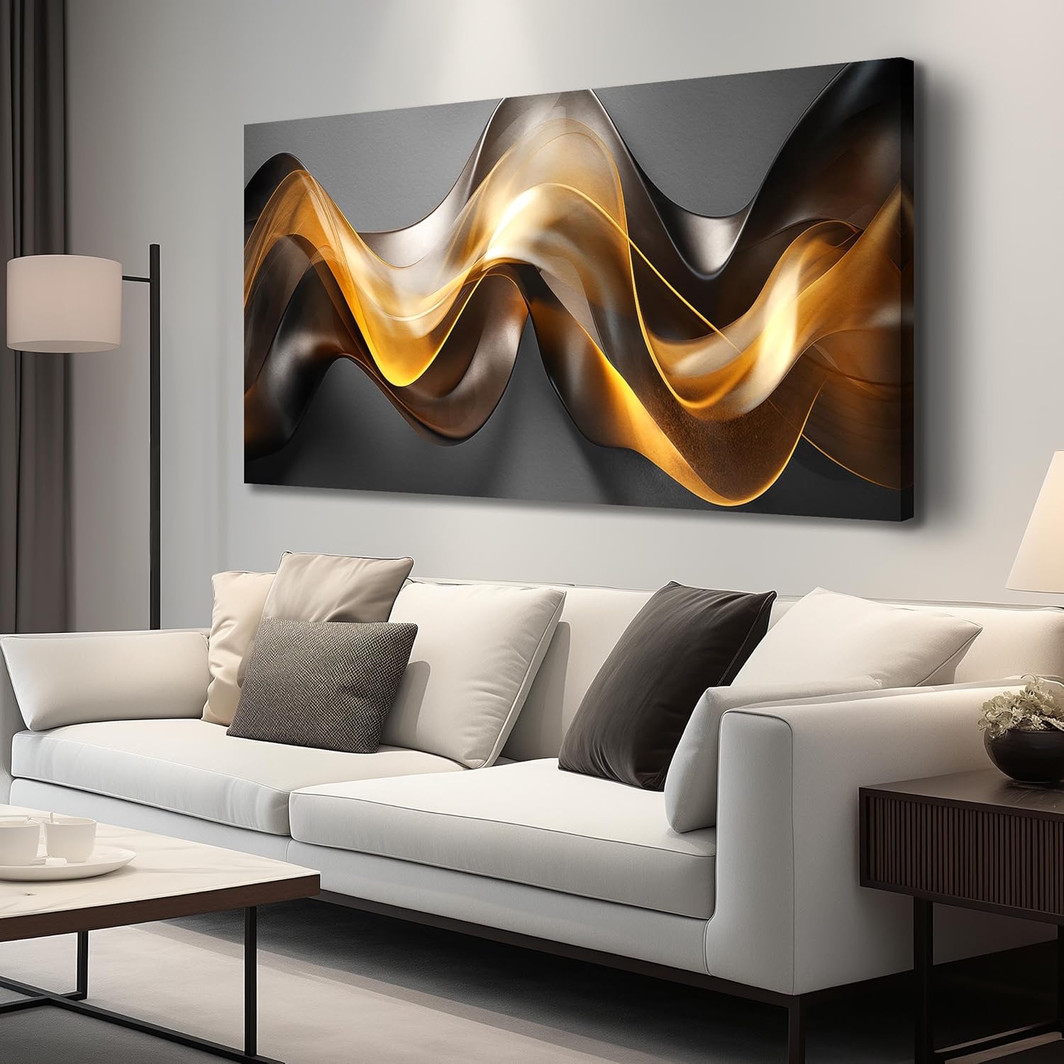Ouzzlie Gold Wall Art Abstract Wall Decor Black Picture Artwork Large Modern Poster for Living Room Bedroom Office 29" x 59"