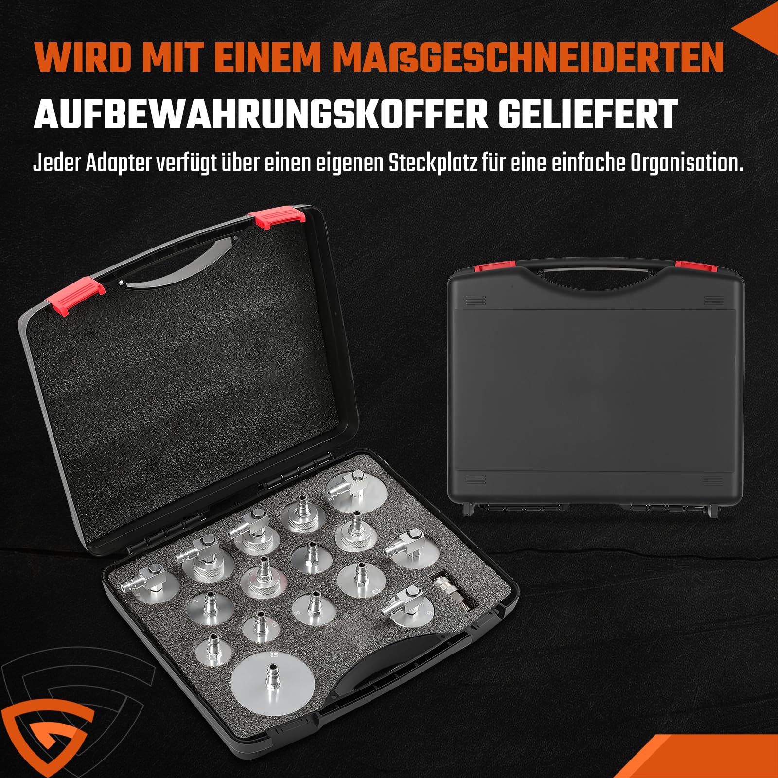 GEARMONSTER 17-TLG. Bremsenentlüftungsgerät Adapter Set Entlüftungsgerät Kfz Bremsenentlüfter Adapter mit Schnelladapter passend für Auto Bremssysteme Bremsenentlüftungs Set