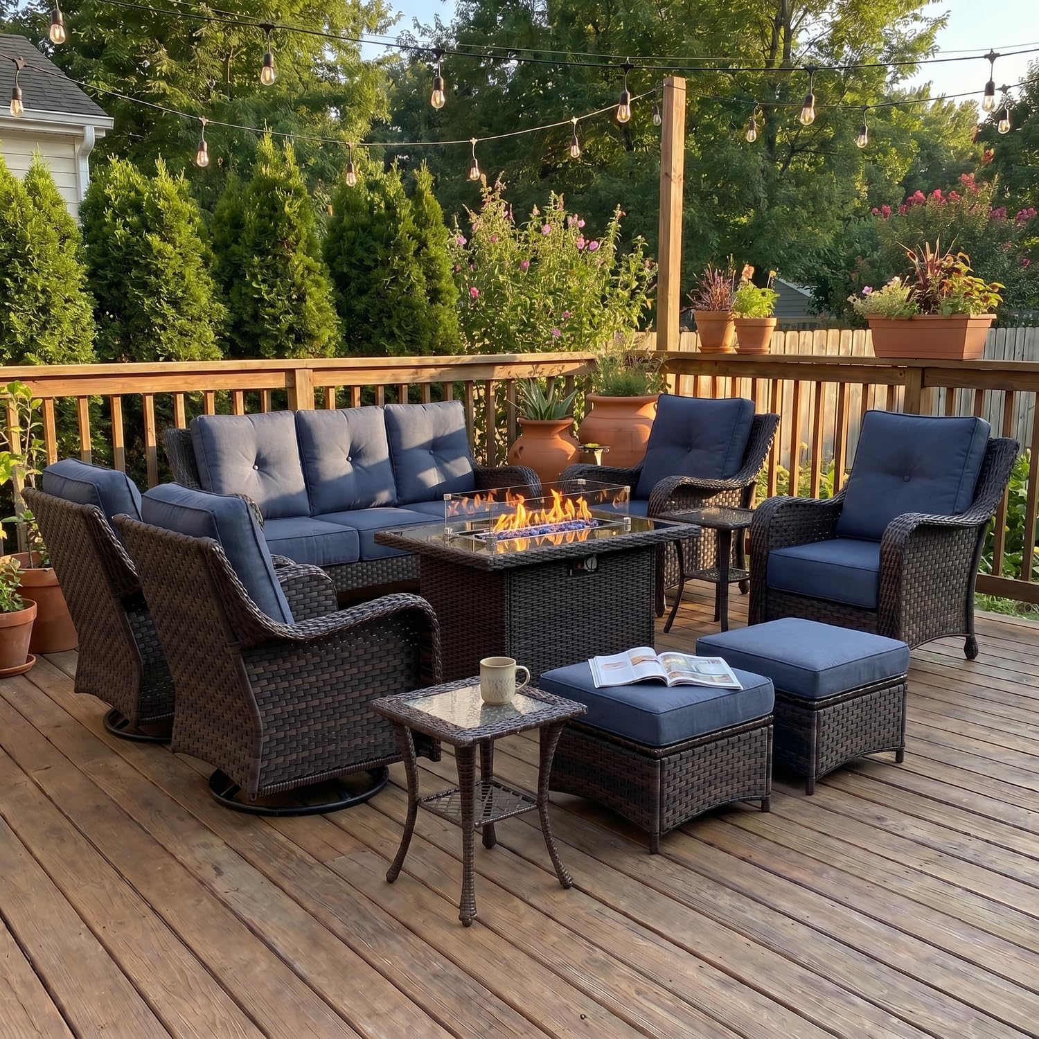 LayinSun 10 Piece Wicker Outdoor Furniture Set with 6-inch Comfy Cushions