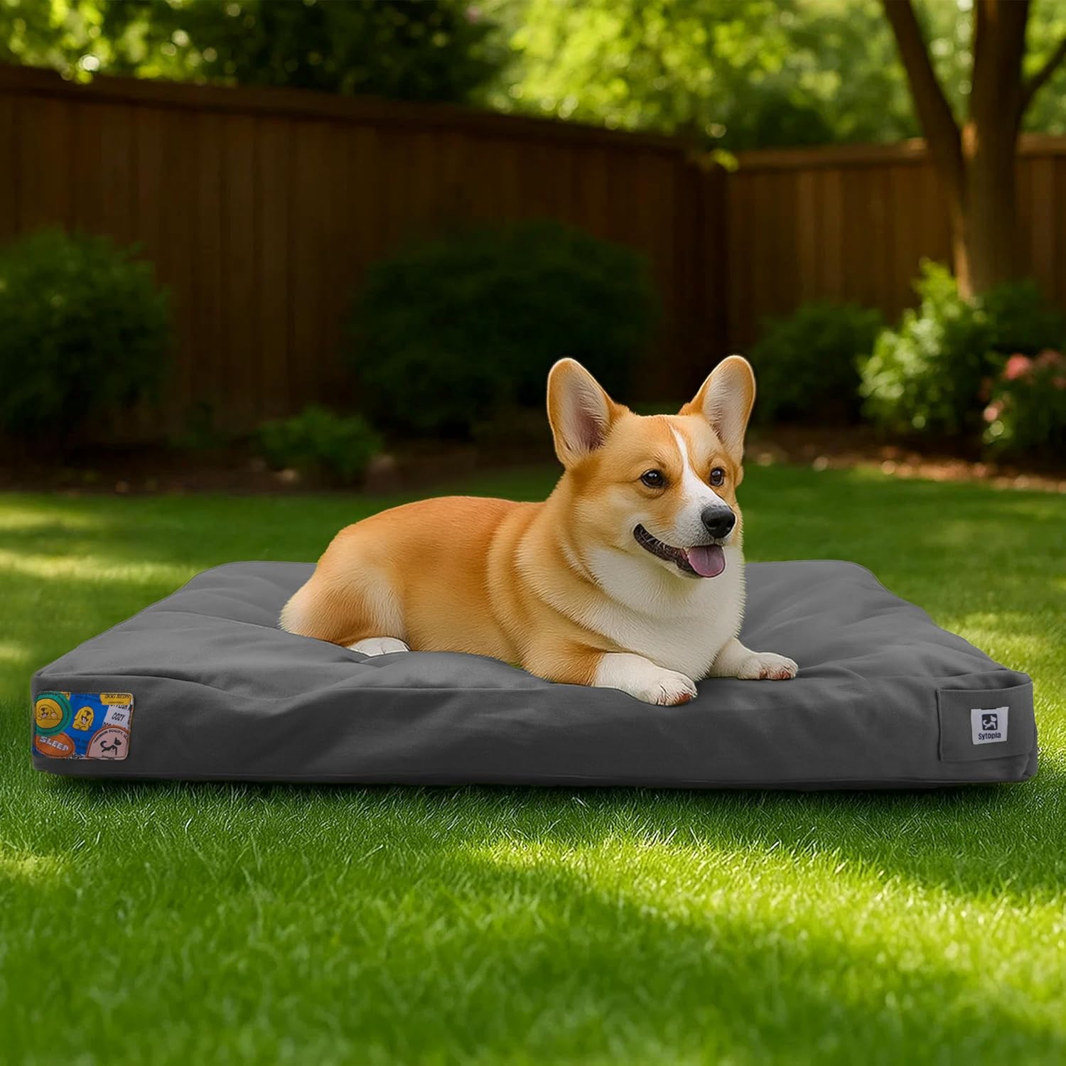 Sytopia 30-Inch Canvas Outdoor Dog Bed for Medium Dogs Heavy-Duty Waterproof, Chew-Proof & Washable, Removable Cover, Ideal for Crate, Patio, Indoor & Outdoor Adventures (Dark Grey)