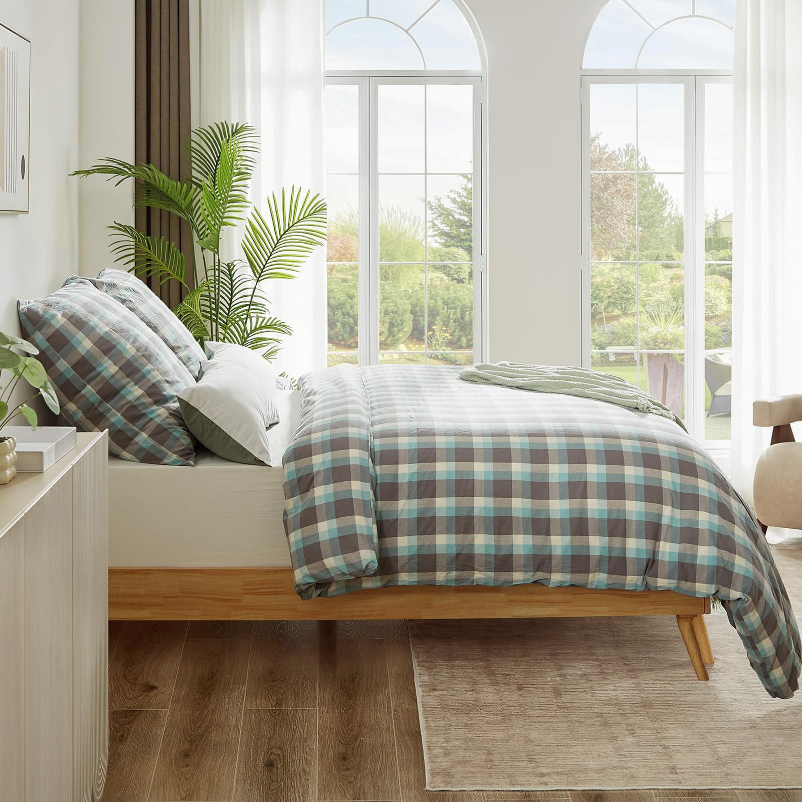 SOULFUL Housse De Couette 220x240 Cm Vert Sauge 100% Coton Lavé - Texture Lin Naturelle Avec 2 Taies 65x65 Cm