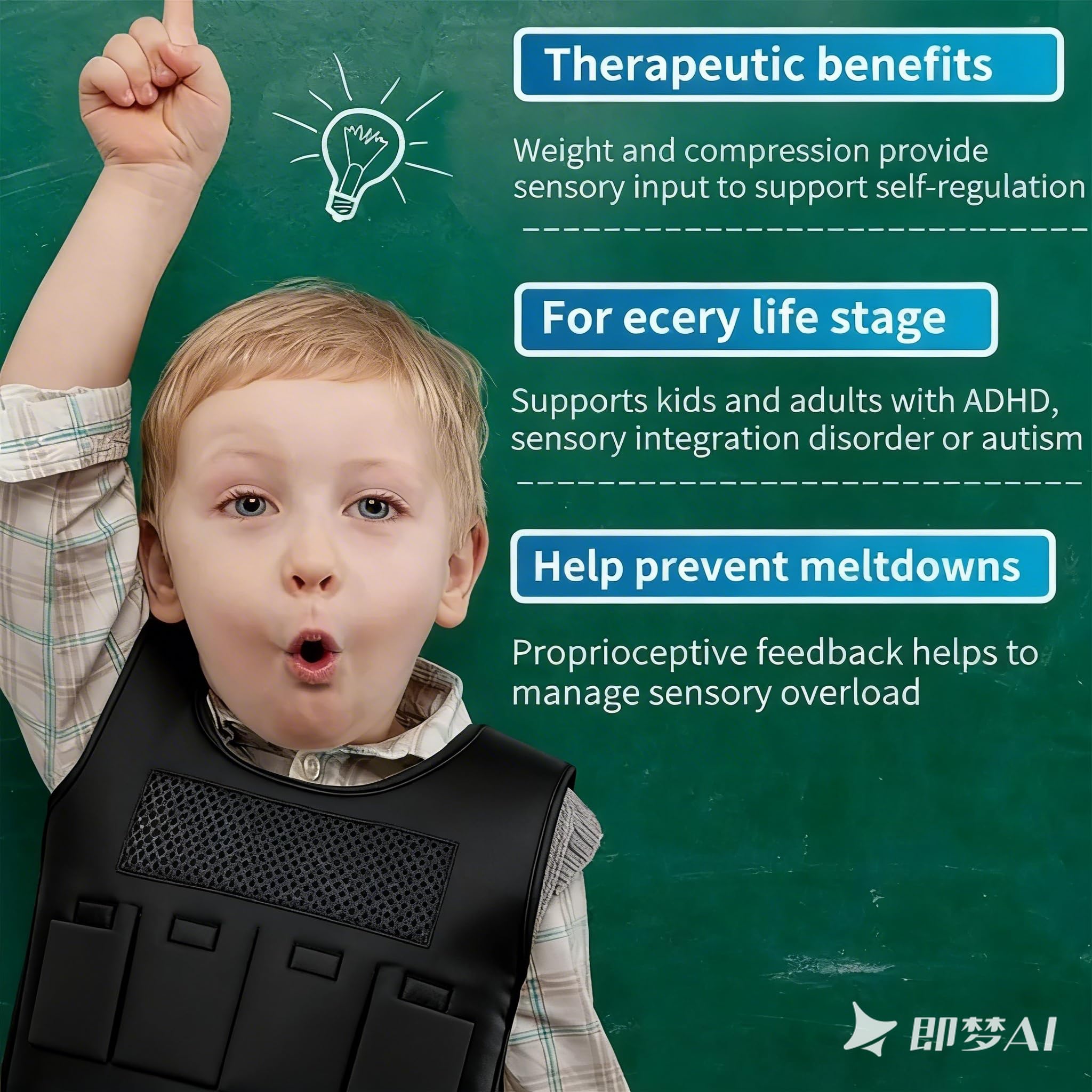 NEWFUN Gewichtsweste kinder adhs,Gewichtsweste für ABR Hyperstimulation Autismus, ADHD, SPD SI-Störungen, Jungen- und Mädchenwesten, abnehmbares Gewicht