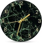 VIKMARI 12" Black Gold Marble Silent Wall Clock Salle de bain Salon Décor , Batterie moderne , Occasion Non-Ticking Round Quartz Marble Texture Clock Or mains Rustique Golden Kitchen Decor