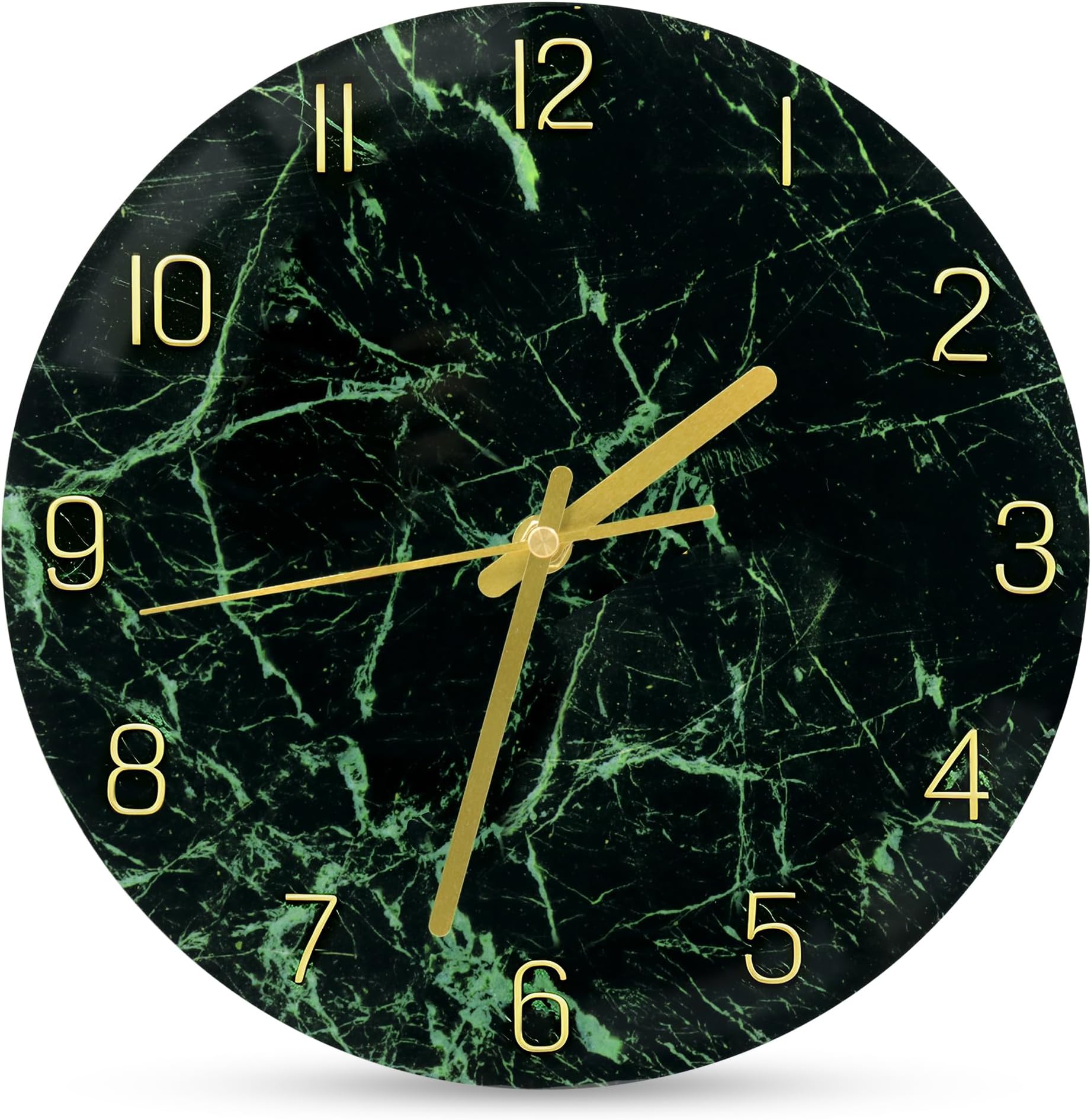 VIKMARI Glass Wall Clock Silent Non Ticking Wall Clock- 12 Inch Quality Quartz Battery Operated Round Easy to Read Home/Office/Classroom/School Clock (Dark Green)