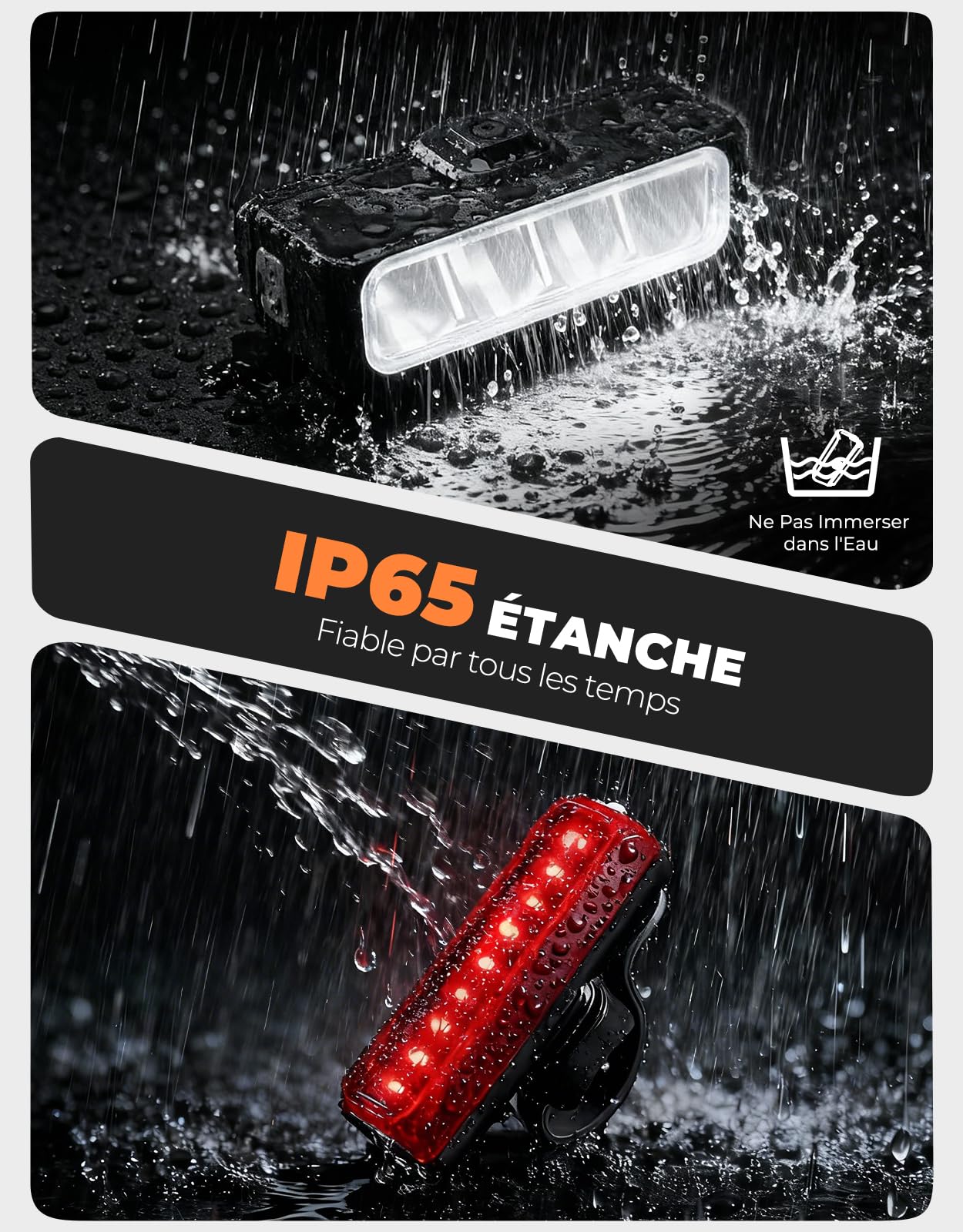 EOIWUY Lumiere Velo Avant et Arriere 1500LM Super Lumineux Eclairage Velo LED Rechargeable USB IP65 Lampe Velo