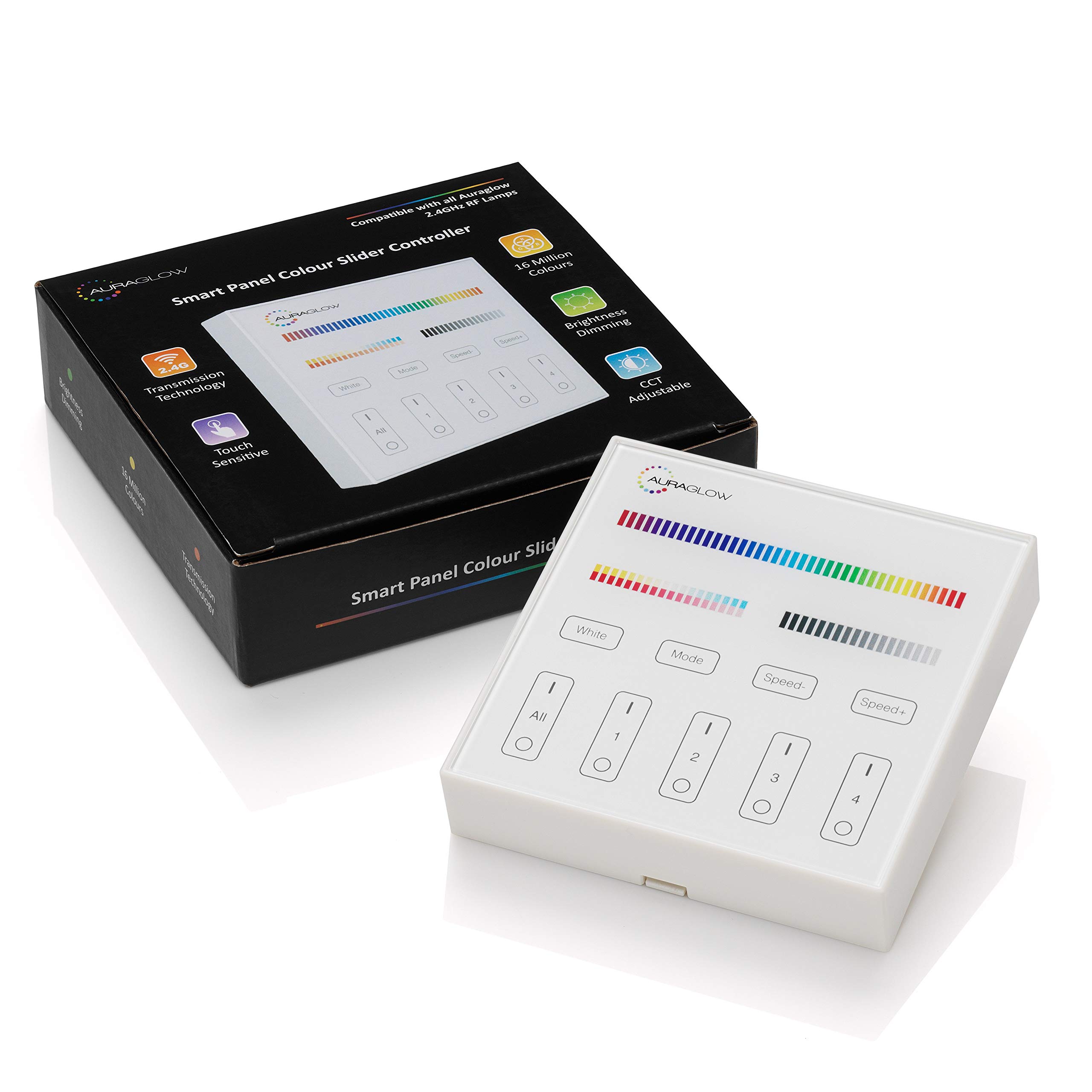 Auraglow Wireless 4-Zone Programmable 2.4GHz Radio Frequency RF Wall Light Switch Remote Control RGB Colour, Brightness and Temperature Control
