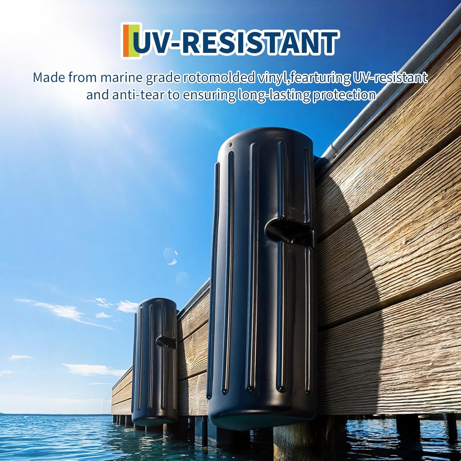 GarveeLife Boat Dock Bumpers for Edge or Side, Marine-Grade PVC Boat Fenders Guard 2 Pack, UV-Resistant, Durable Vertical Protection, Includes Mounting Hardware,Black