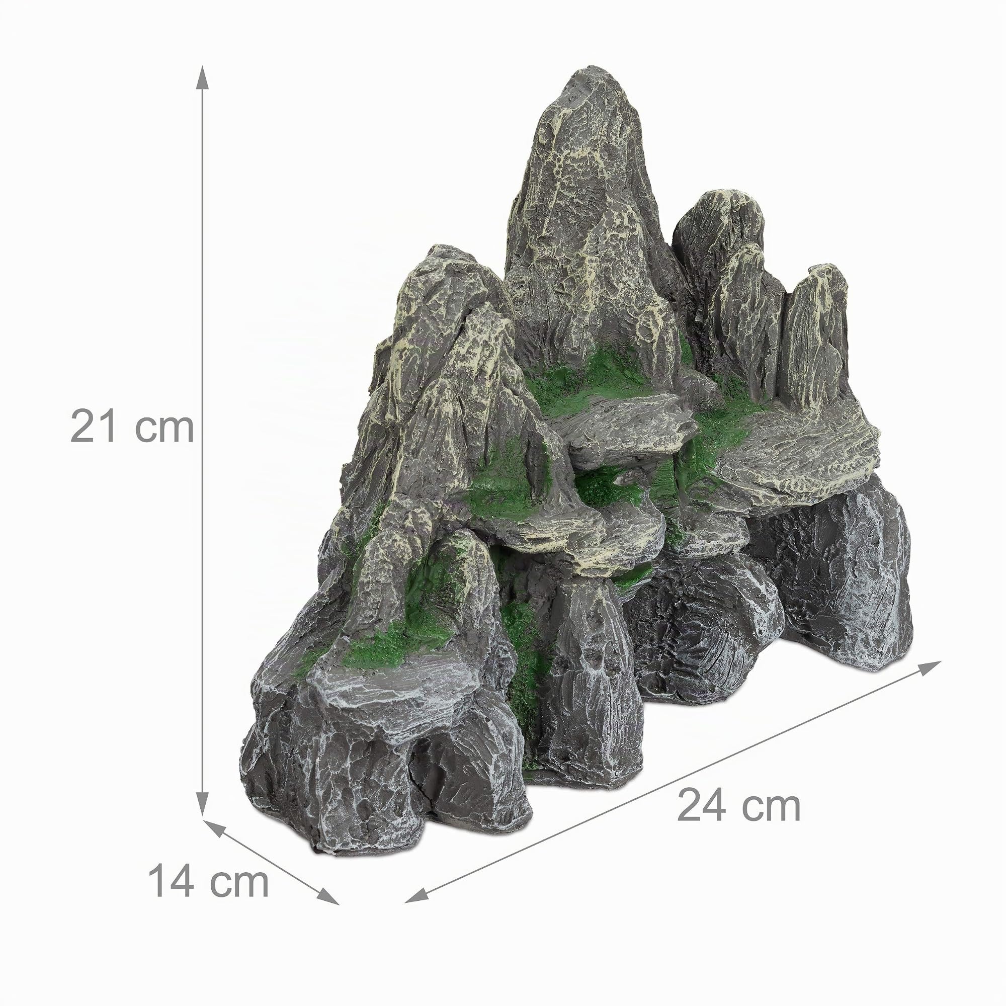 Relaxdays déco d’Aquarium, Rocher avec Grotte, Apparence Naturelle, Roche déco pour Terrarium, 21 cm de Haut, Gris-Vert