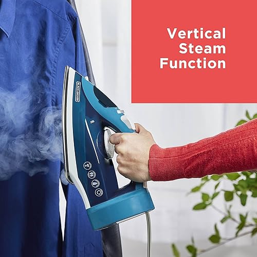Miniatura 4 de BLACK+DECKER Steam Iron for Clothes with Retractable Cord, Vertical Steaming, Anti-Drip Design, Spray Mist and Auto Clean Button, 1200W