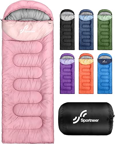 Miniatura 10 de Sportneer Saco de dormir para adultos y niños, para clima frío y cálido, impermeable, saco de dormir para acampar, senderismo, viajes Negro y gris