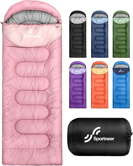Sportneer Sac de couchage, 3-4 Saisons Sacs de couchage pour adultes Enfants Chaleureux Cold Weather Imperméable Léger Portable sac de couchage pour adultes Garçons Filles Camping Randonnée Backpacking Outdoor Travel