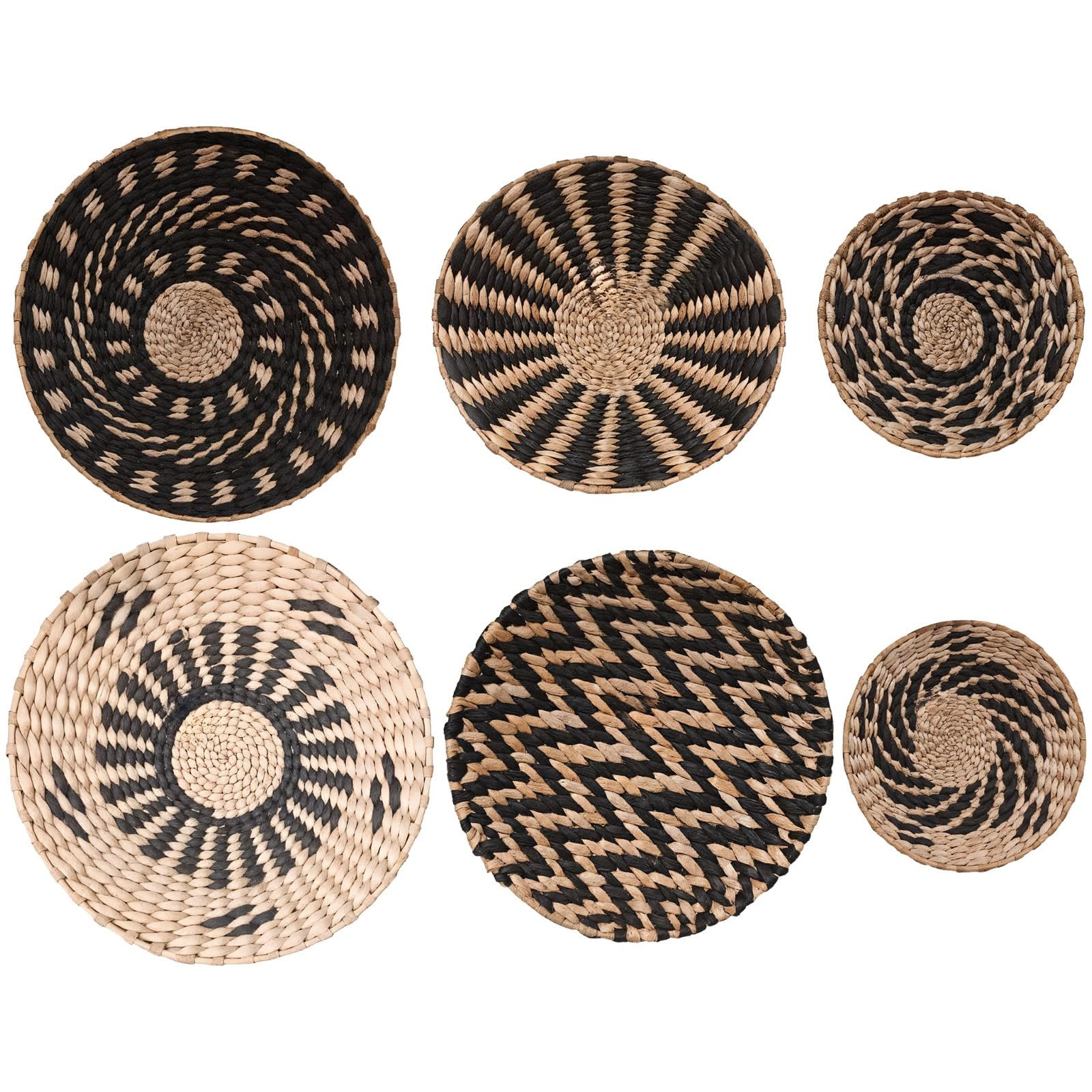 Juego de 7 cestas de pared tejidas a mano, estilo nórdico bohemio rústico con ganchos, bandejas decorativas de granja para pared y mesa