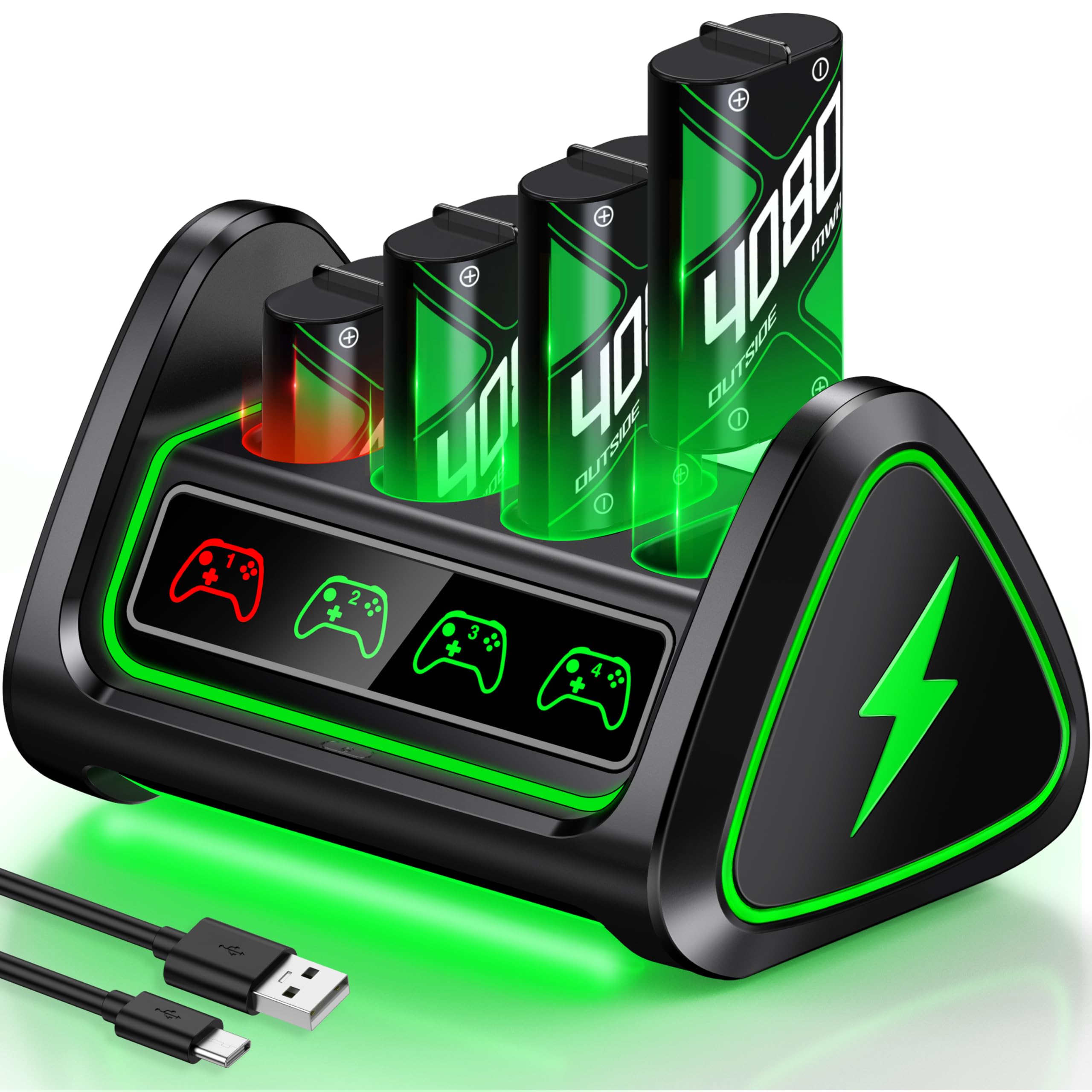 Batería para controlador Xbox con 4 baterías recargables de 4080 mWh para Xbox One/Xbox Series X/S, controlador de carga para Xbox One con interruptor de control táctil