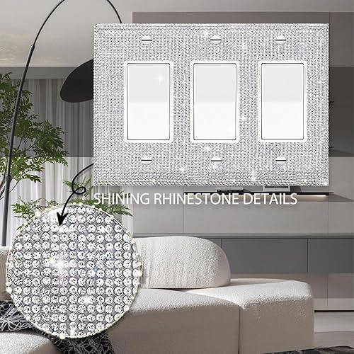 Miniatura 8 de Gaocai 4 piezas de diamantes de imitación brillantes cubiertas de salida placas de pared placa de cubierta de interruptor de luz, placa decorativa