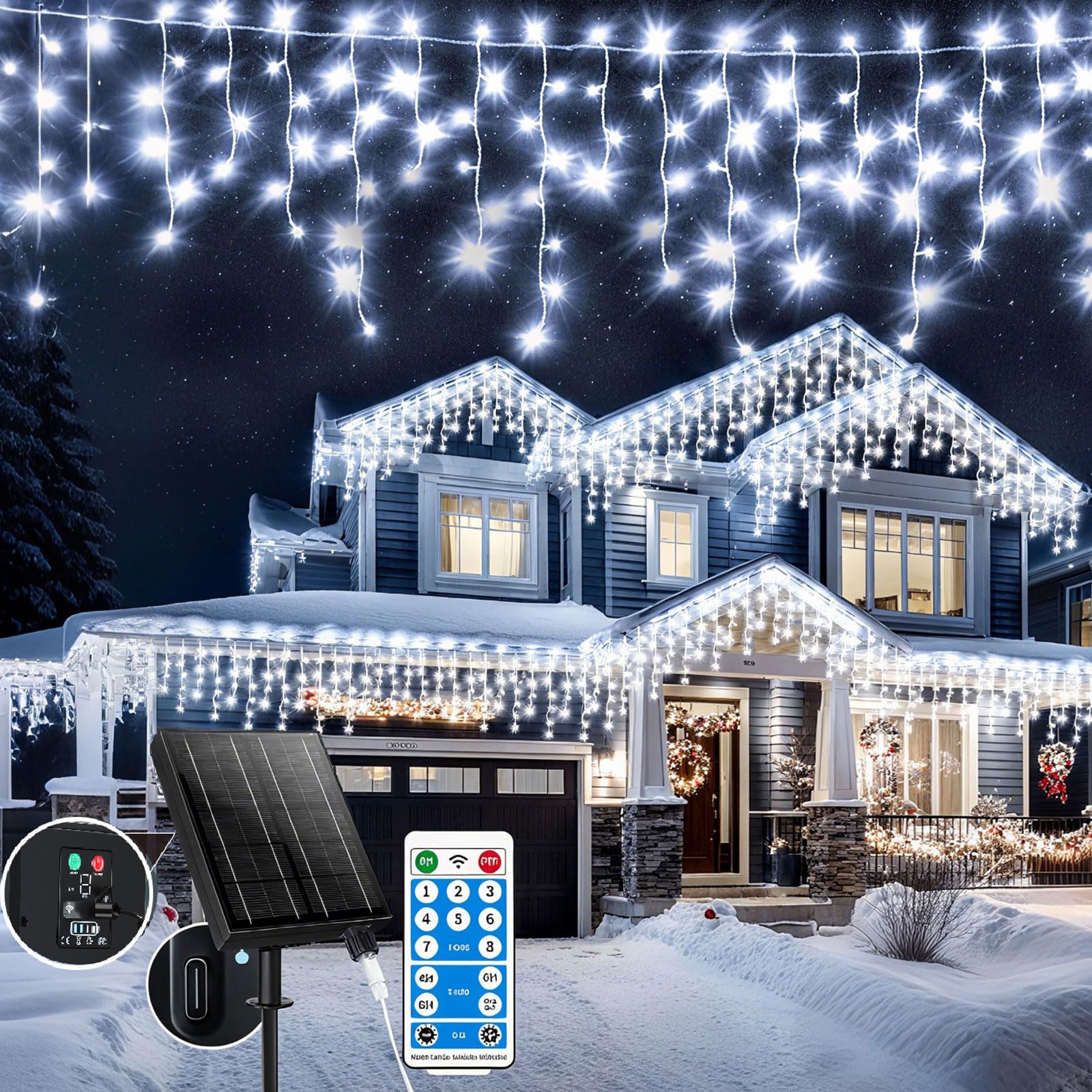 Cortina Luces Solares,Energía Solar y Recargable,20m+5m 660 Led IP65 Guirnalda Luces Navidad Exterior Interior, Con 8 Modos, Temporizador, Iluminación Navideña para Fiestas Bodas Jardín Balcon Ventana