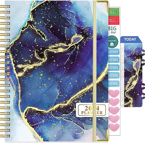 Agenda 2024, agenda semanal y mensual de enero de 2024 a diciembre de 2024, 6.25 x 8.5 pulgadas, calendario en espiral de tapa dura con pestañas,