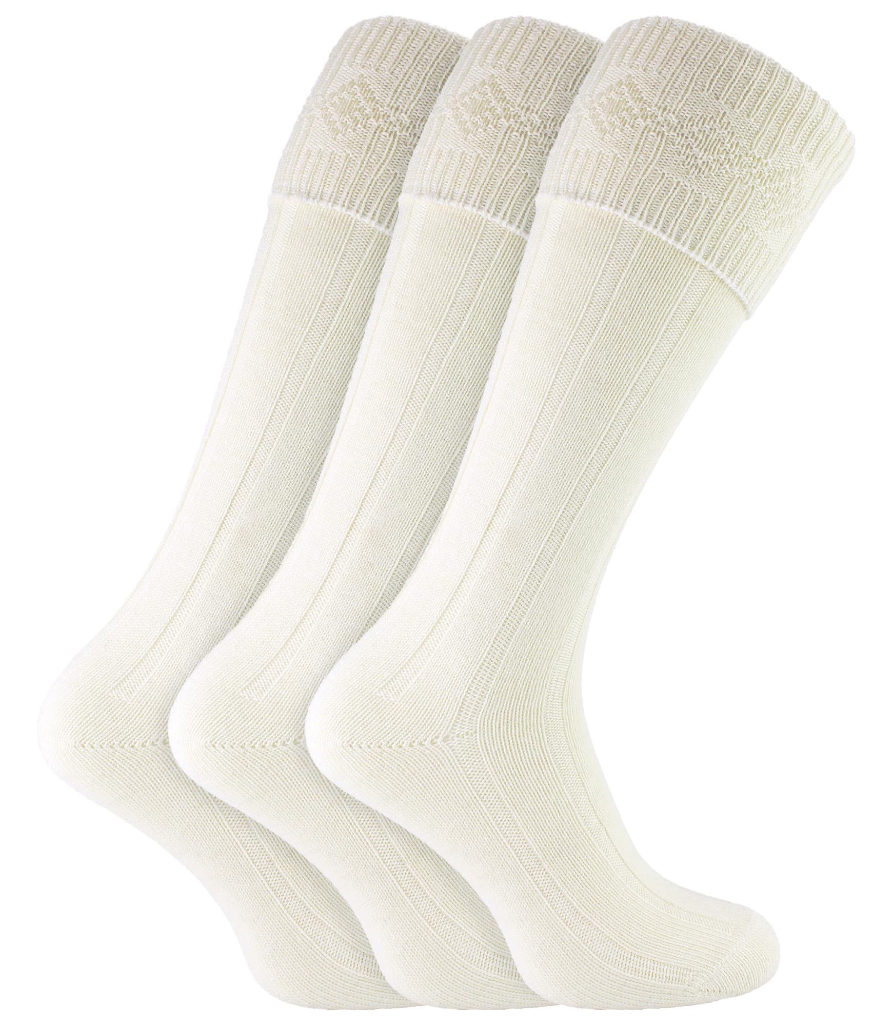Sock Snob 3 Paires Homme Chaussettes Kilt Chaussettes Longues Côtelées en Couleur Crème