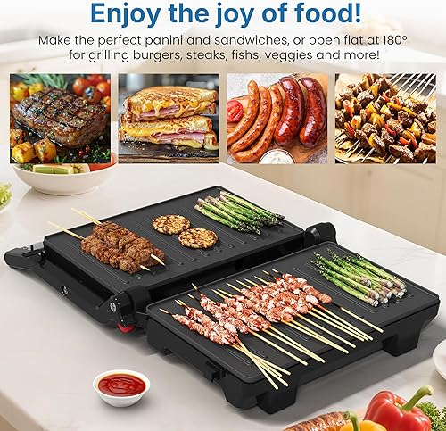 Miniatura 6 de Panini Press Grill Interior Sandwichera con placas antiadherentes, fácil de limpiar, 1000W portátil Panini Maker con tapa de bloqueo, parrilla