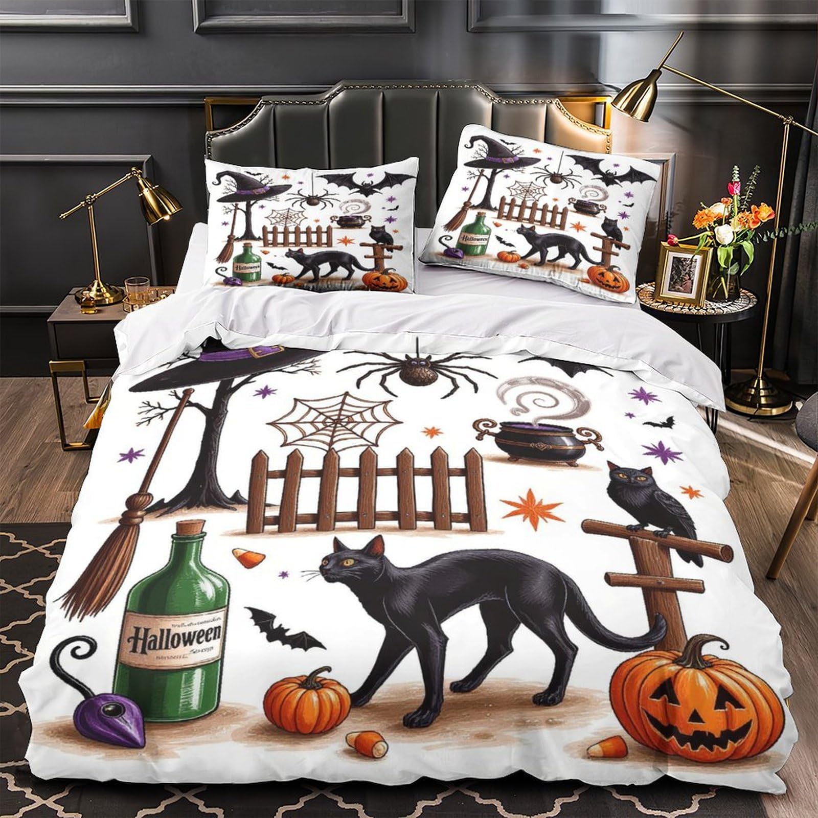 Housse de couette Halloween 3D en microfibre anti-tache inaltérable 260x220cm