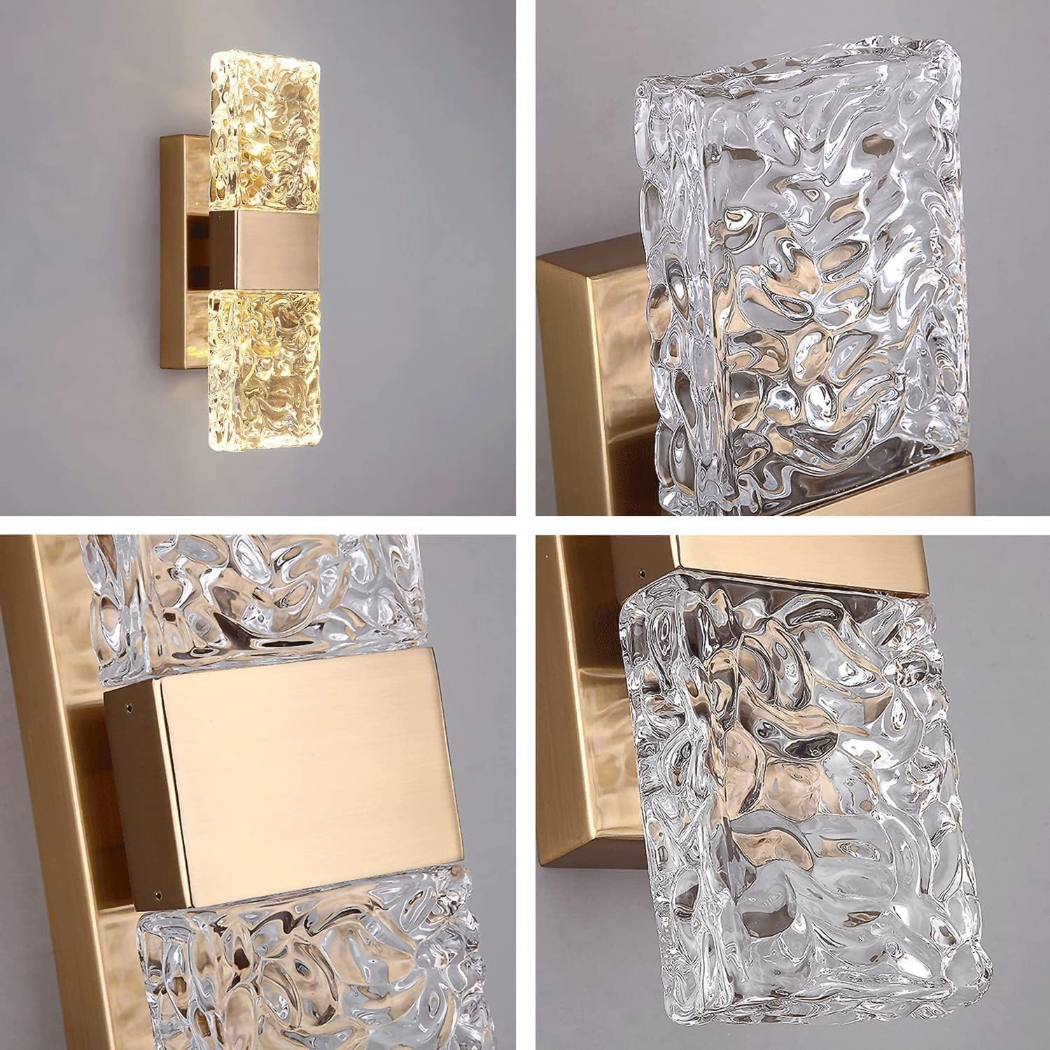 Moderna Lámpara De Pared De Cristal, E14 Lámpara De Cristal Para Apliques De Pared, Para Sala De Estar Dormitorio Cocina Pasillo Escaleras Restaurante Hotel Iluminación (Oro-A)