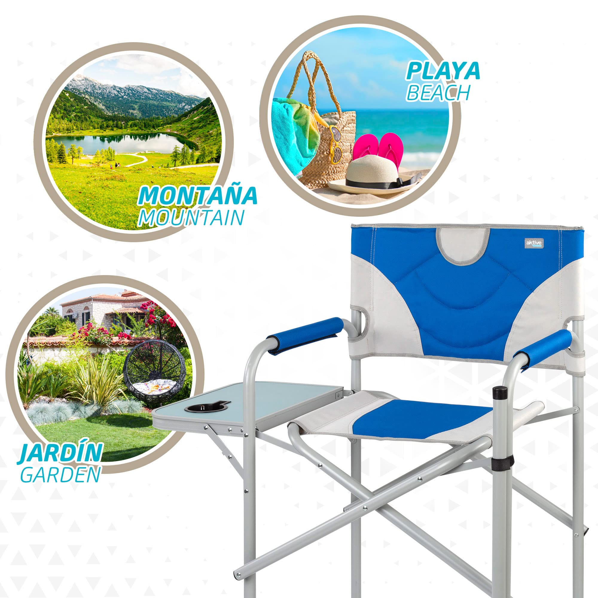 Aktive 52889 - Sedia da regista pieghevole XL | Sedia pieghevole per campeggio, giardino, terrazza | Peso massimo 110 kg | Seggiolone 62 cm