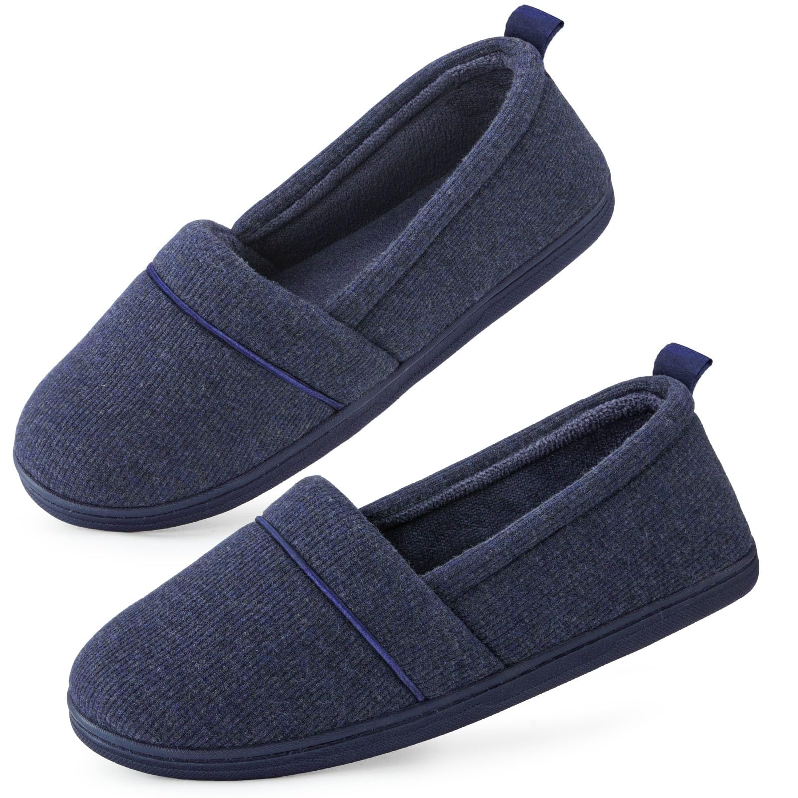Women's Memory Foam Comfort Knit House Shoes Light Weight Terry Cloth Loafer Slippers with Anti-Skid Rubber Sole