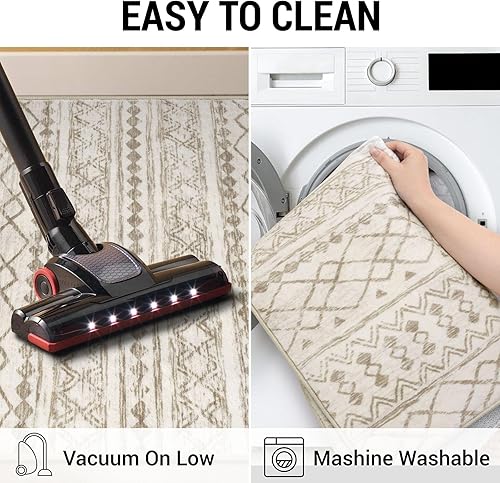 Miniatura 6 de KUTA Moroccan Runner Rug 2x6 Non-Slip Vintage Beige Boho Hallway Kitchen Rugs Ultra Soft Print Distressed Geometric Runners for Hallways, Entryway