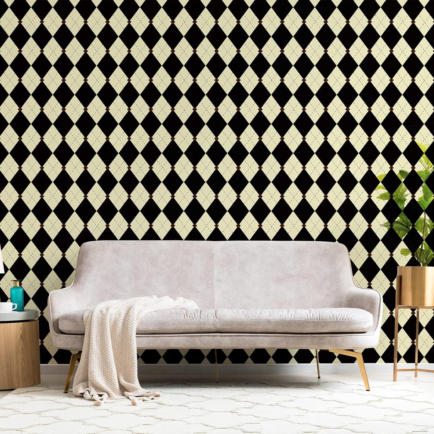 Simon&Siff Retro Checkered Peel and Stick Wallpaper Black and White Wallpaper 17.3"x480" Vintage Plaid British Geometric Wall Paper for Bathroom Kitchen Cabinet Contact Paper