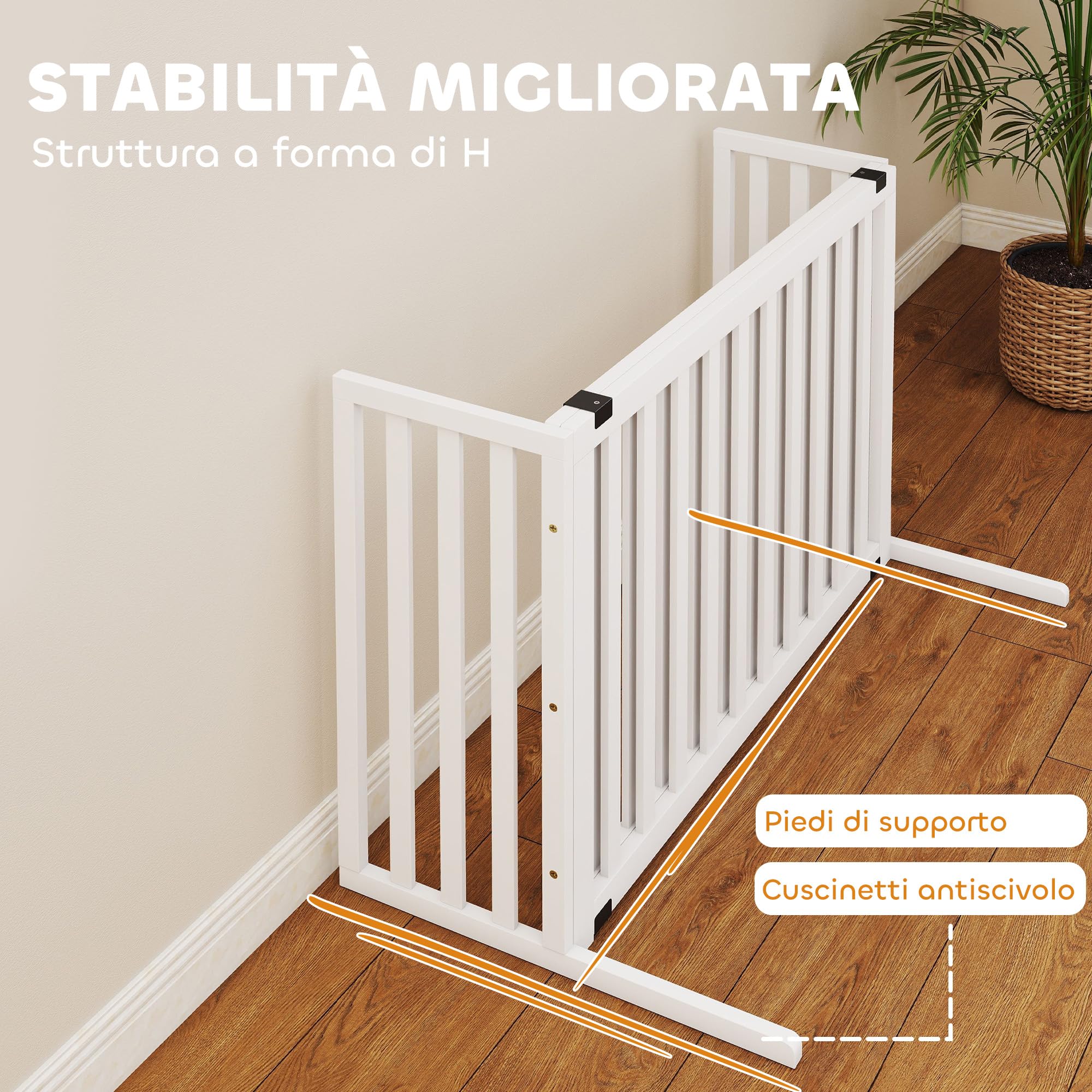 PawHut Cancelletto per Cani di Sicurezza Estensibile 102-183 cm con 2 Supporti Rimovibili, Pannelli Laterali, Cancellino in Legno per Cani Piccola e Media, Barriera Protettiva per Scale