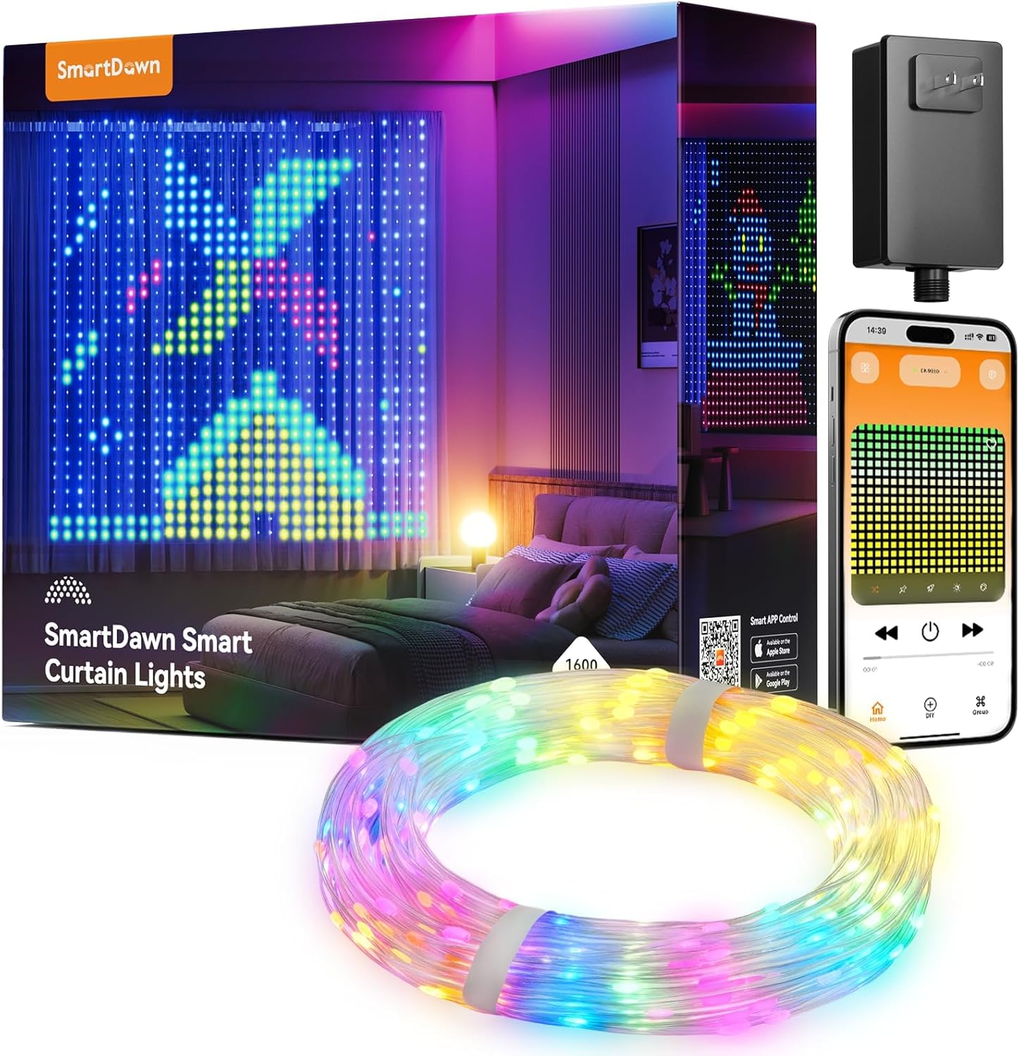 1600 RGB LEDs Smart Curtain Lights with DIY GIF, 6.6×6.6ft Color Changing Christmas Wall Lights with APP, IP65 Waterproof String Fairy Lights for Indoor Outdoor Bedroom Window Garage