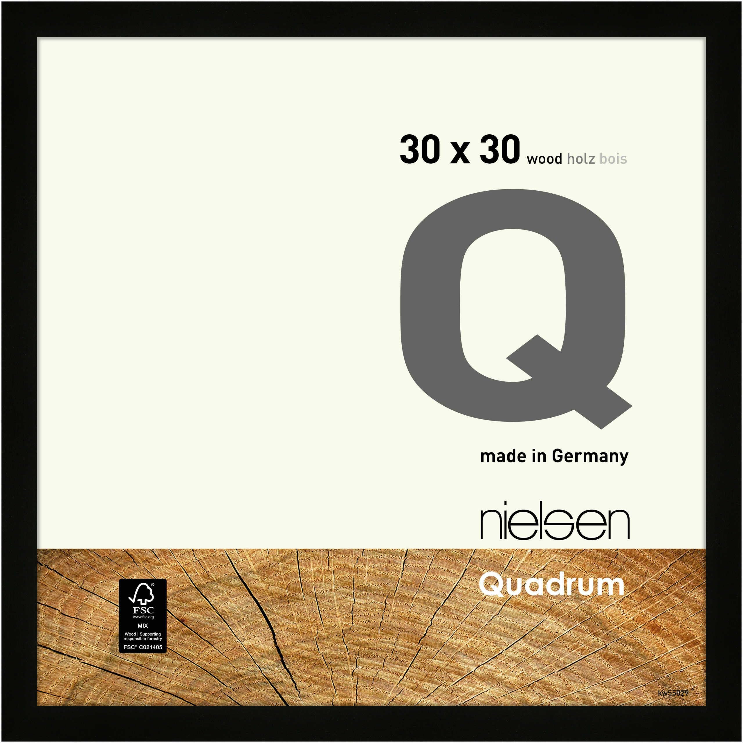 nielsen Quadrum Wooden Picture Frame - Black 30x30cm - with Float Glass and Easy Push-Turn Clips - for Photos and Art