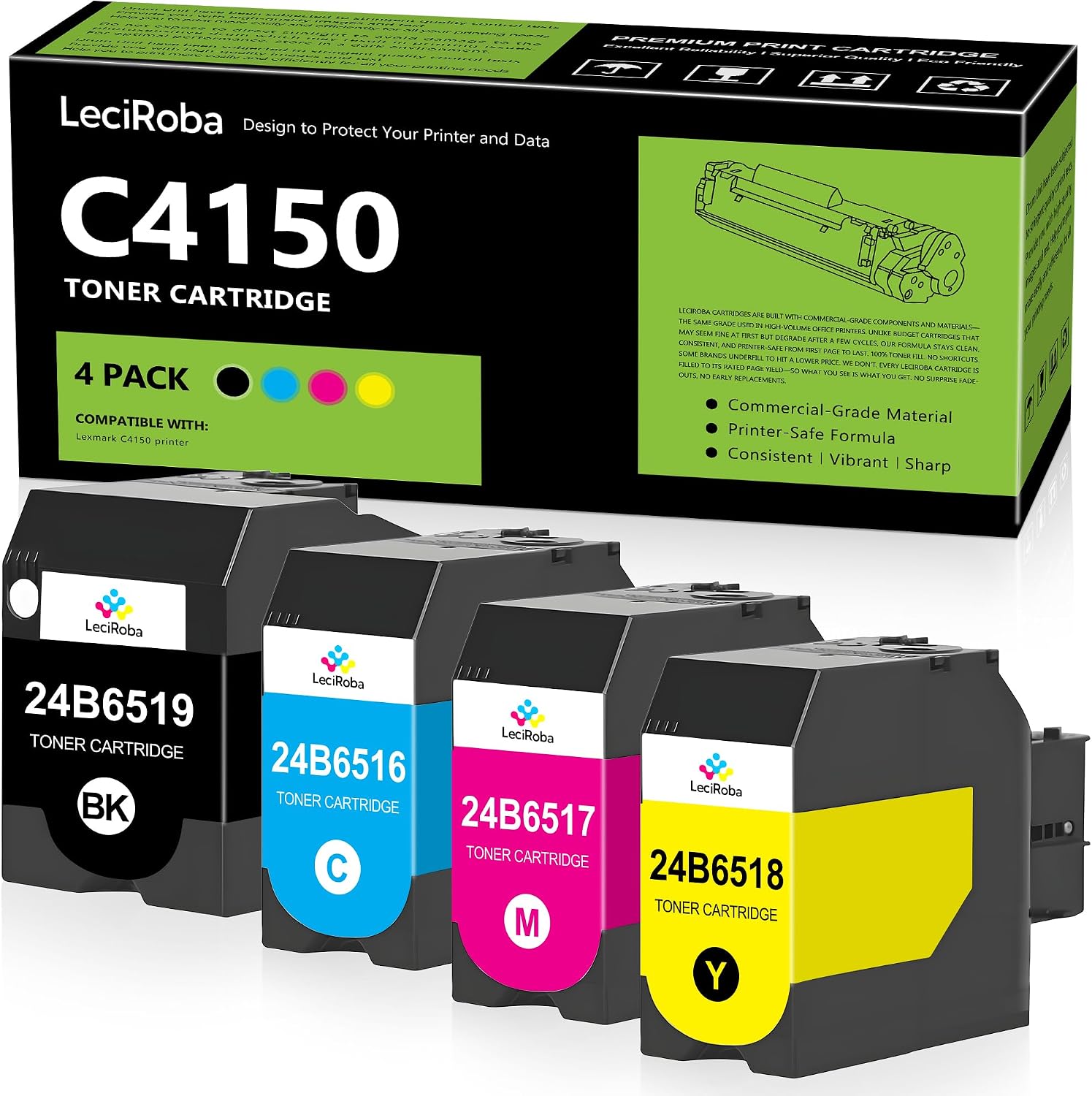 LeciRoba 4-Pack Remanufactured C4150 High Yield Toner Cartridge for Lexmark