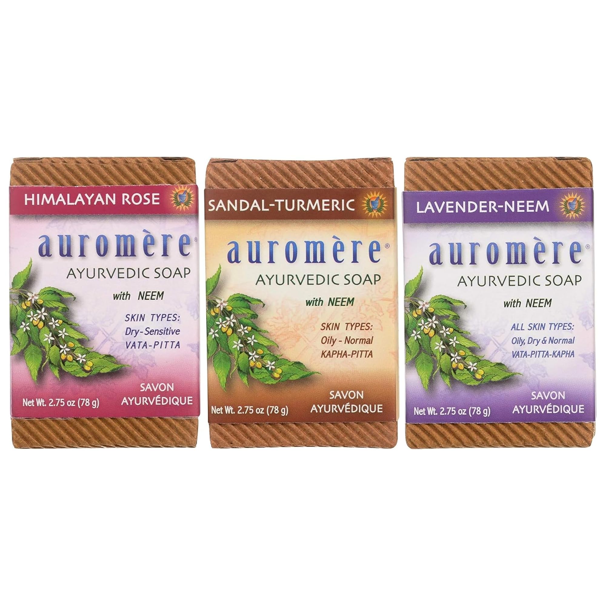 Auromere Ayurvedic Natural Bar Soap Variety Pack, Vegan - 2.75 Oz, 3 Bars