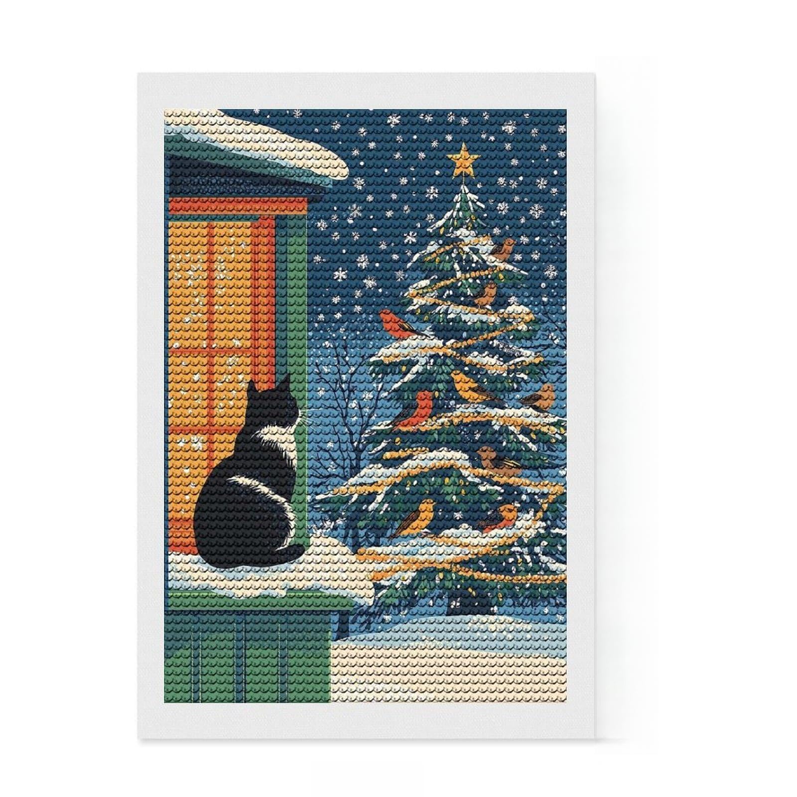 Junmoney A Scene of Holiday Bliss Diamond Art Kit 8"x12", for Women, Nice Detail and Sparkle, Living Room Decor, Birthday Gift, Easy to Enjoy
