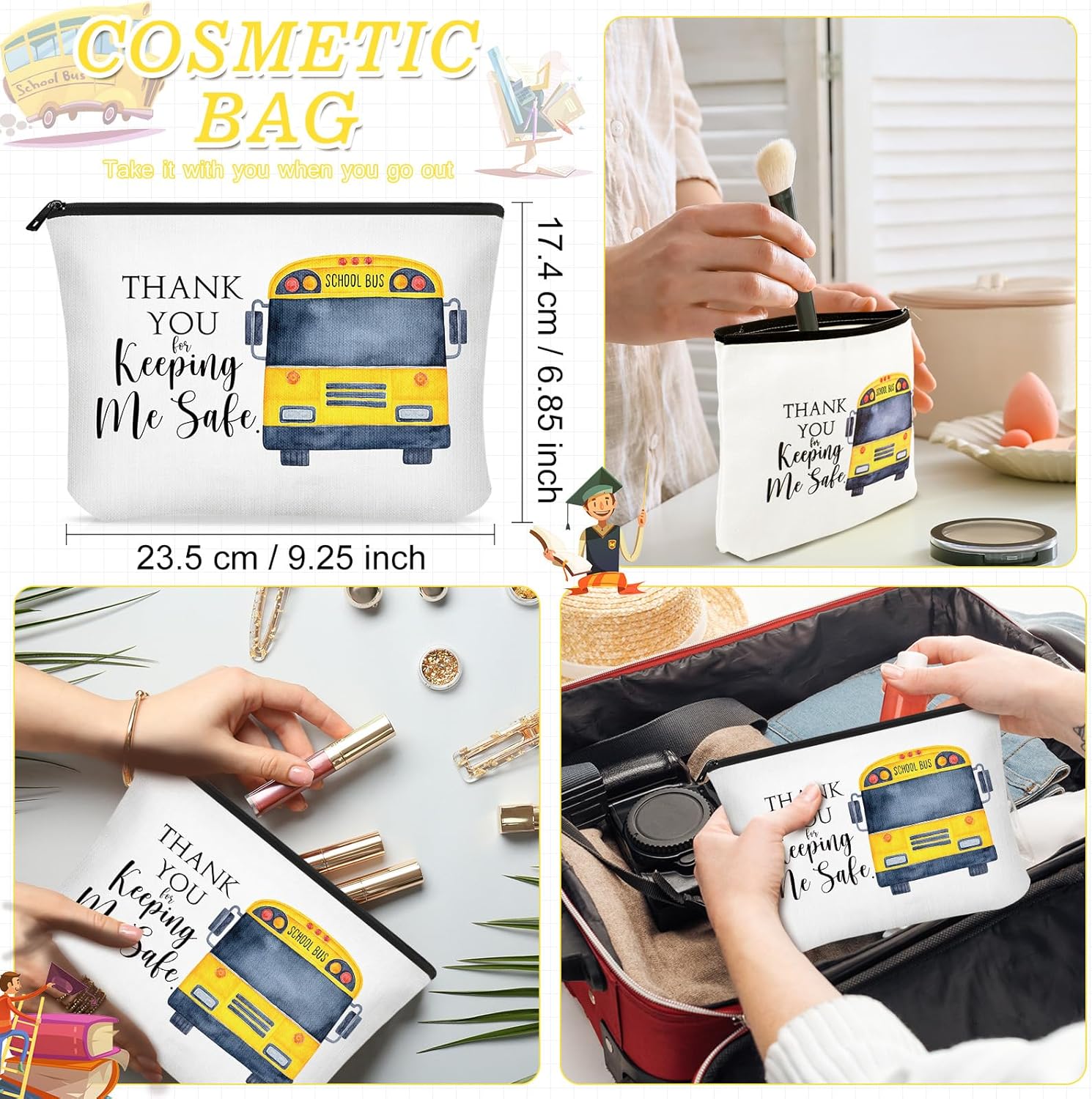Unittype 4 Pcs School Bus Driver Gifts Including Tote Bag and Women Makeup Bag Bus Driver Appreciation Gifts - Image 2