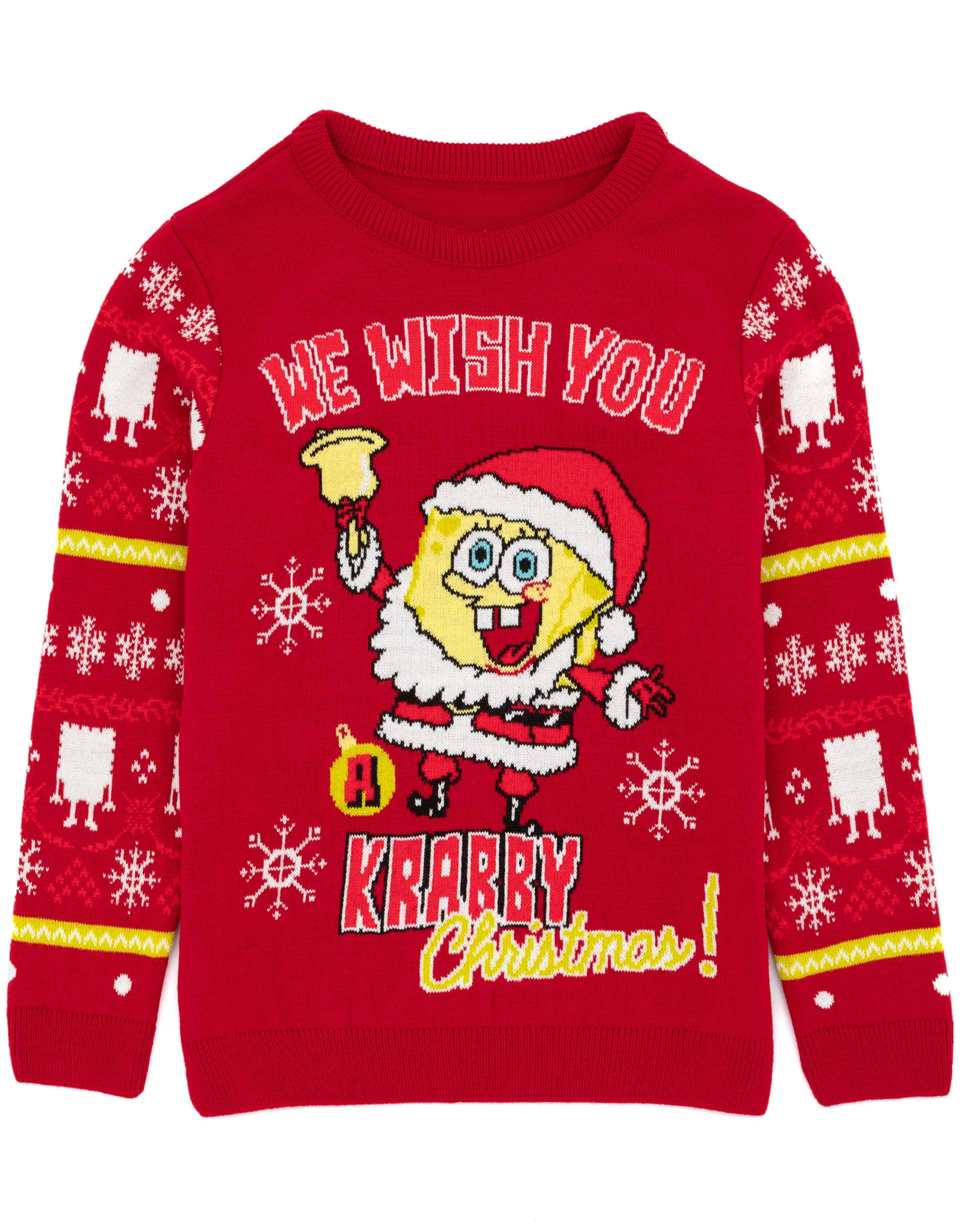 SPONGEBOB SQUAREPANTS Christmas Jumper Kids | Boys Girls Spongebob Santa Krabby Xmas Festive Red Knitted Sweater | Gifts for Him Her 7-8 Years