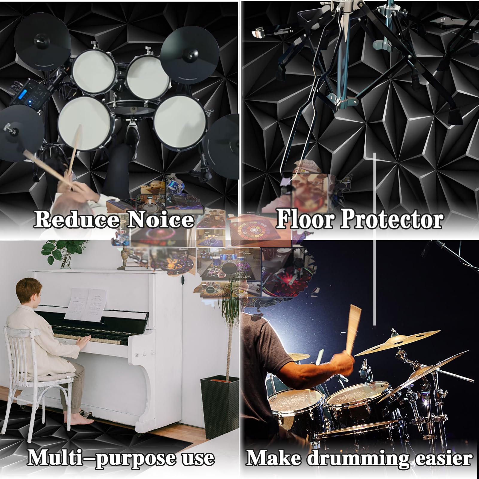 Tapis de Batterie 180 x 150 cm Tapis de Tambour Insonorisé Tapis Batterie electronique Tapis de Protection pour Accessoires de Percussion Instruments de Musique Tapis de Sol Tapis Batterie